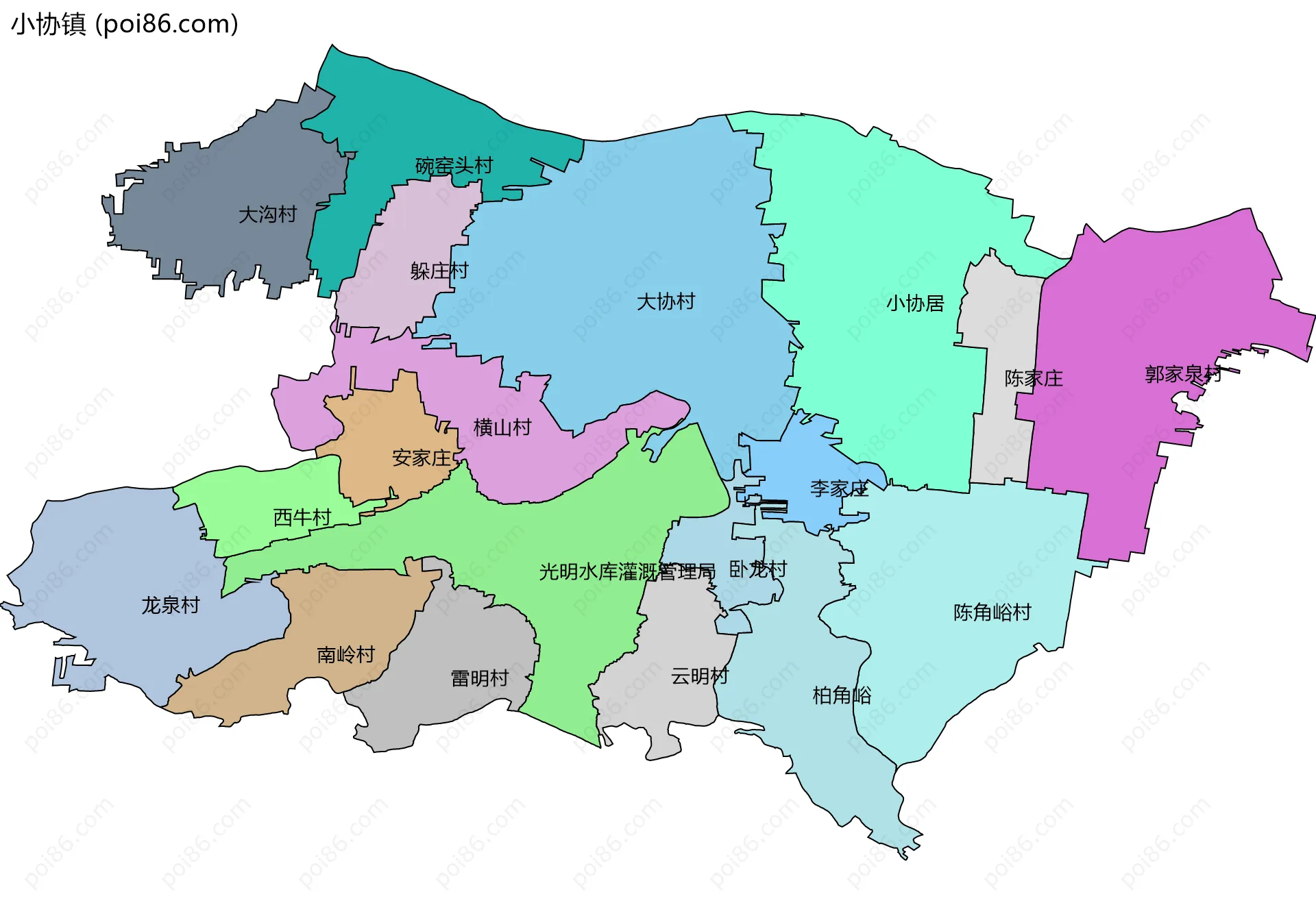 小协镇边界地图(五级行政区划)