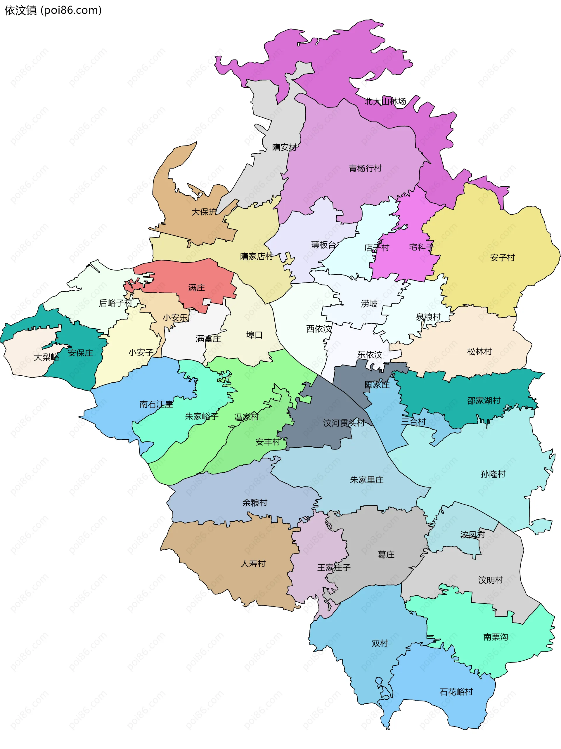 依汶镇边界地图(五级行政区划)