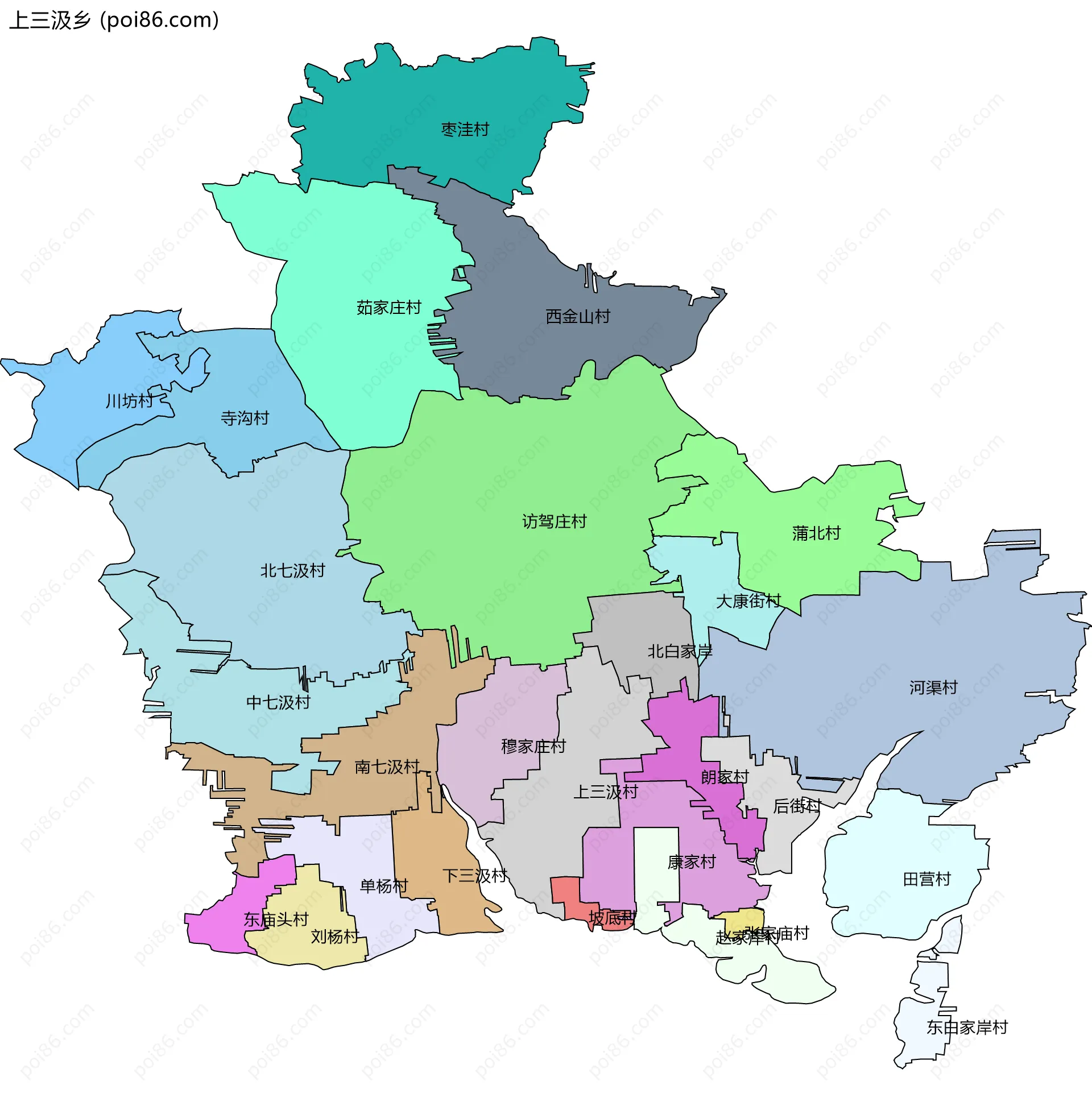 上三汲乡边界地图(五级行政区划)