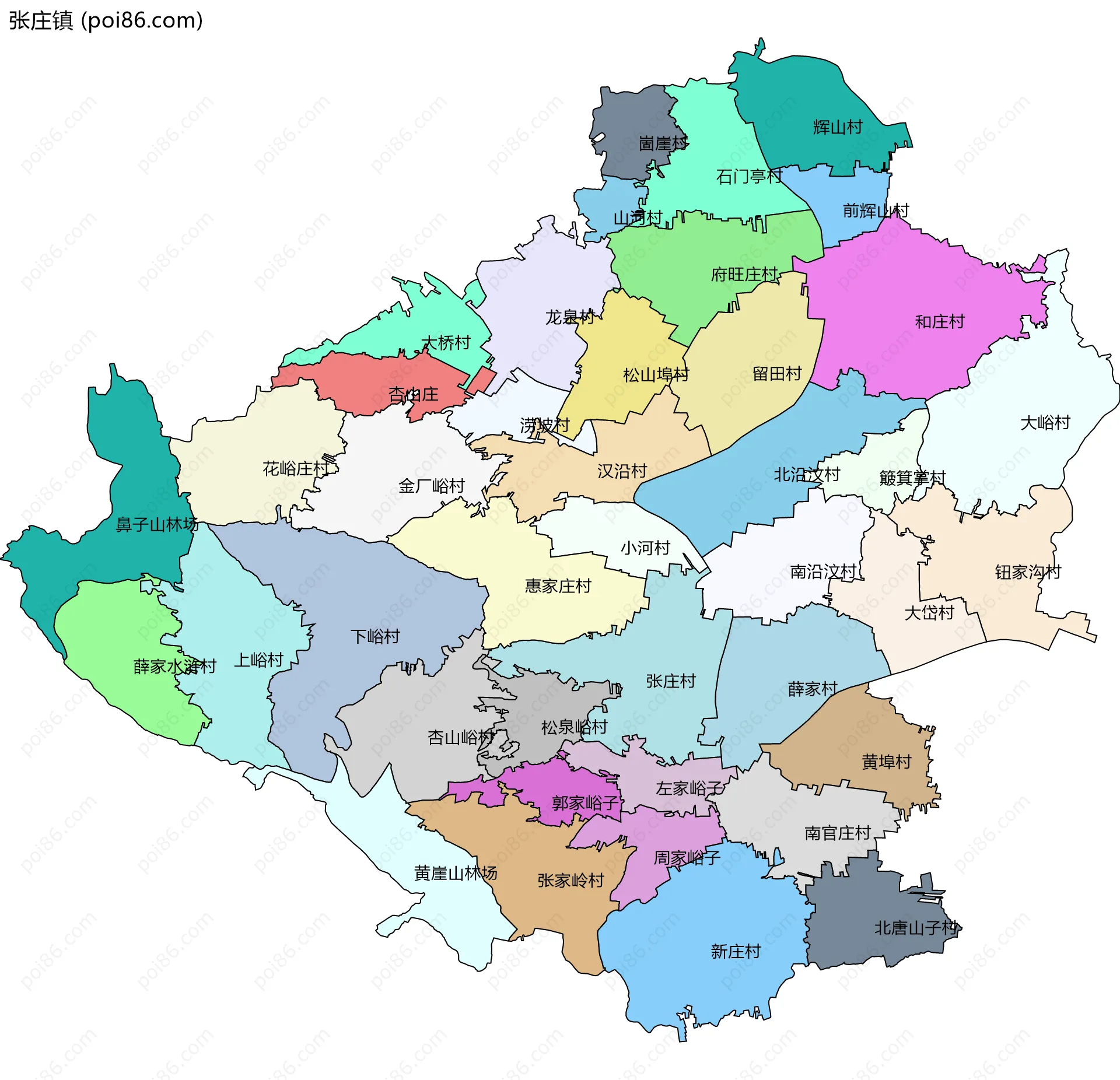 张庄镇边界地图(五级行政区划)