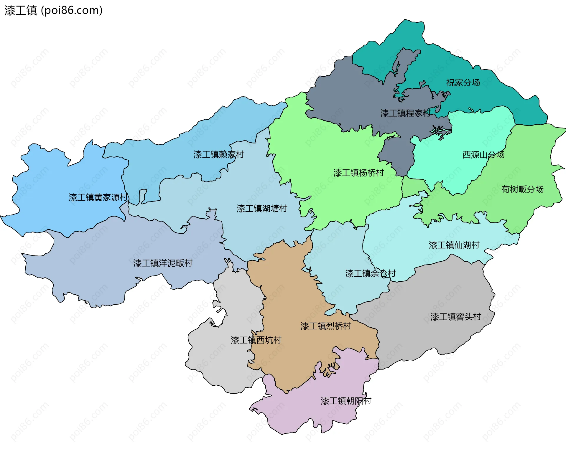 漆工镇边界地图(五级行政区划)