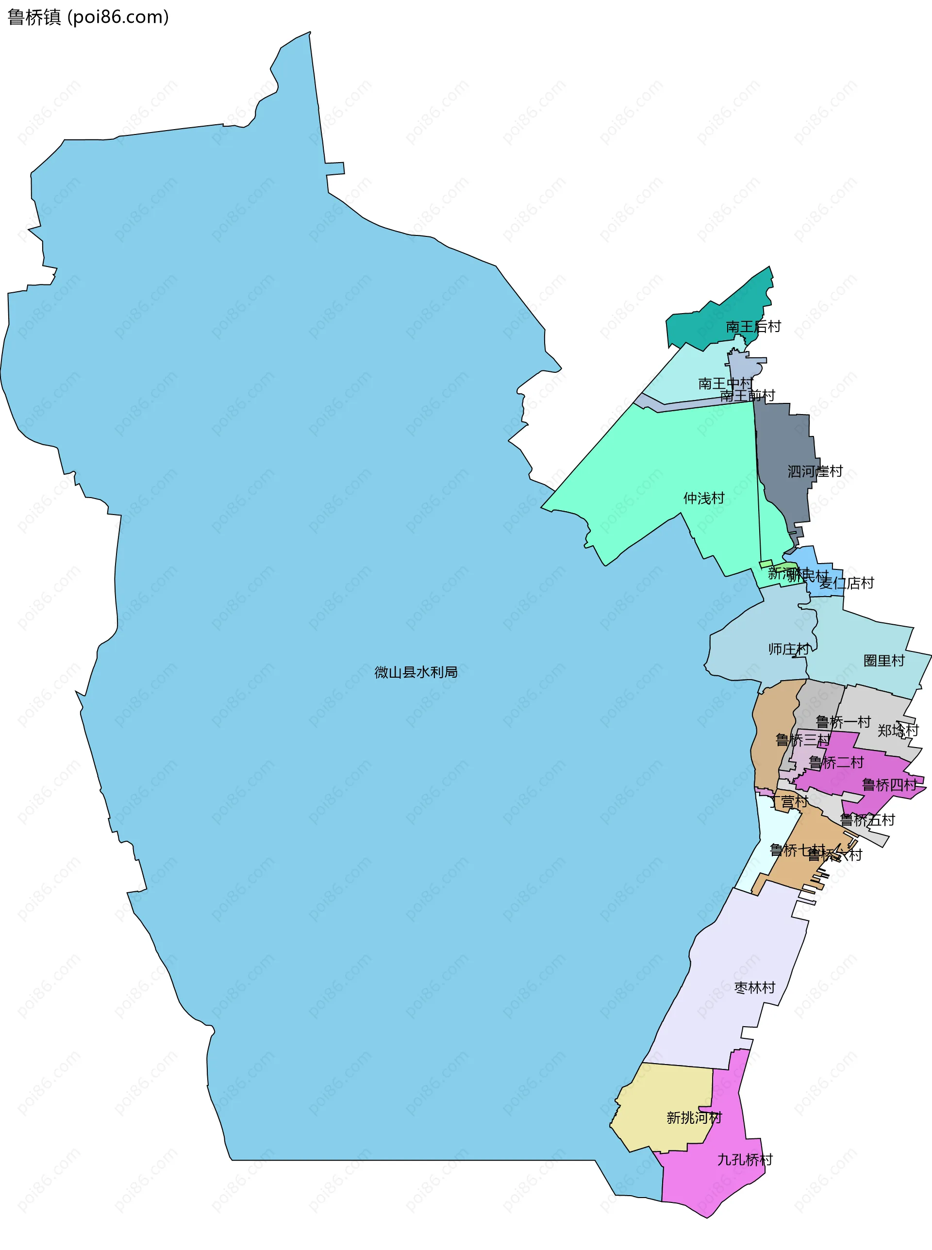 鲁桥镇边界地图(五级行政区划)