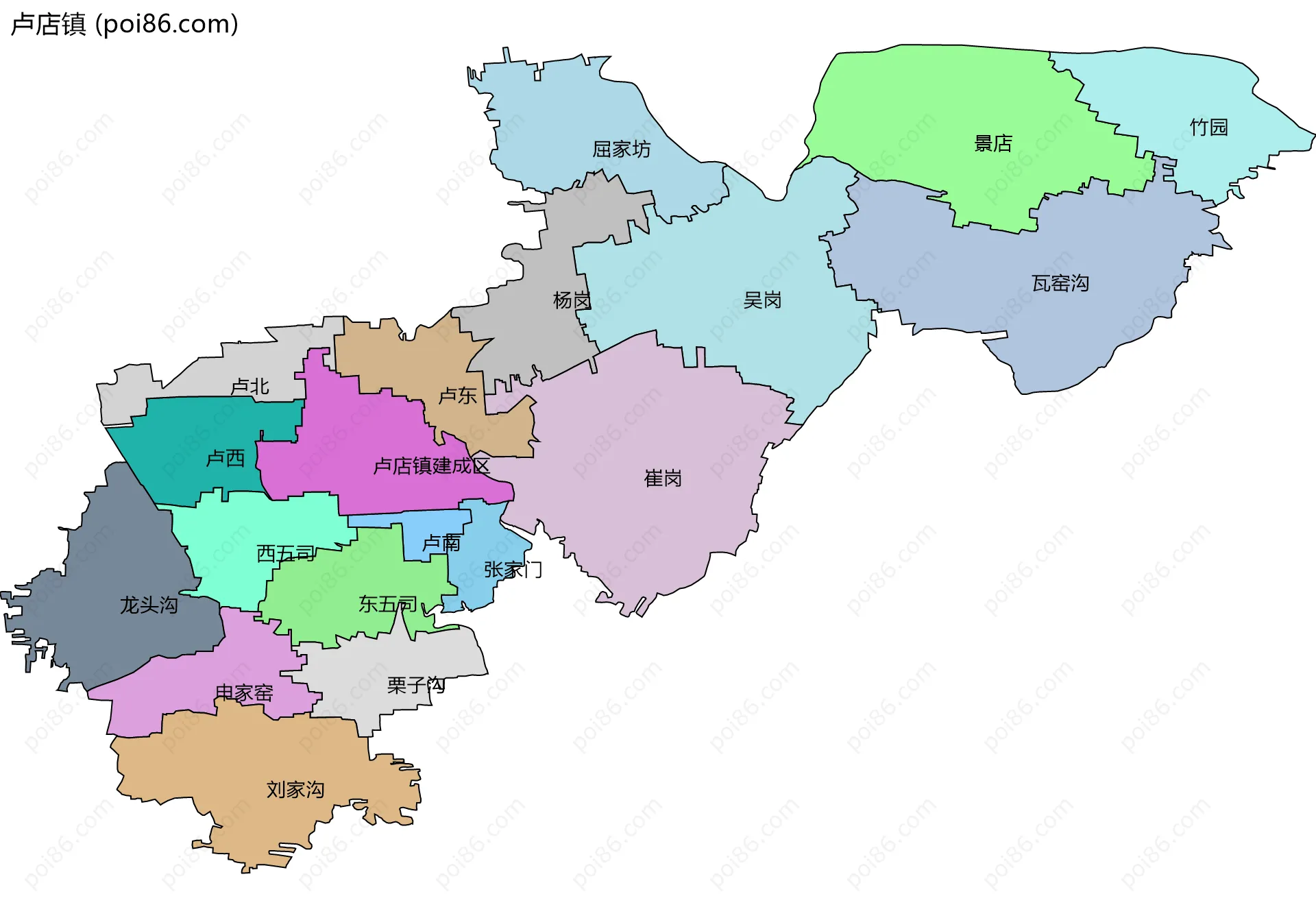 卢店镇边界地图(五级行政区划)