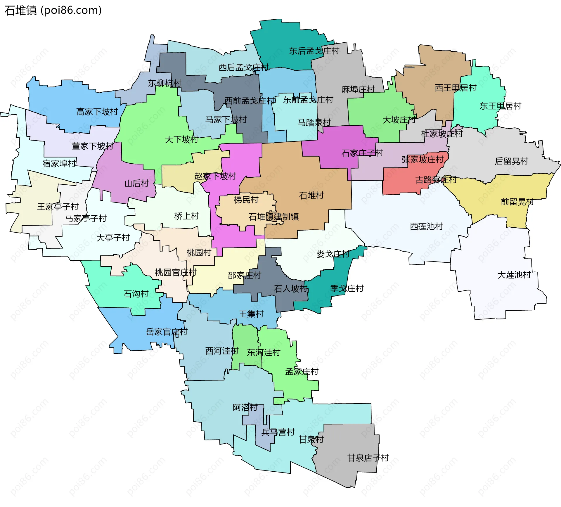 石堆镇边界地图(五级行政区划)