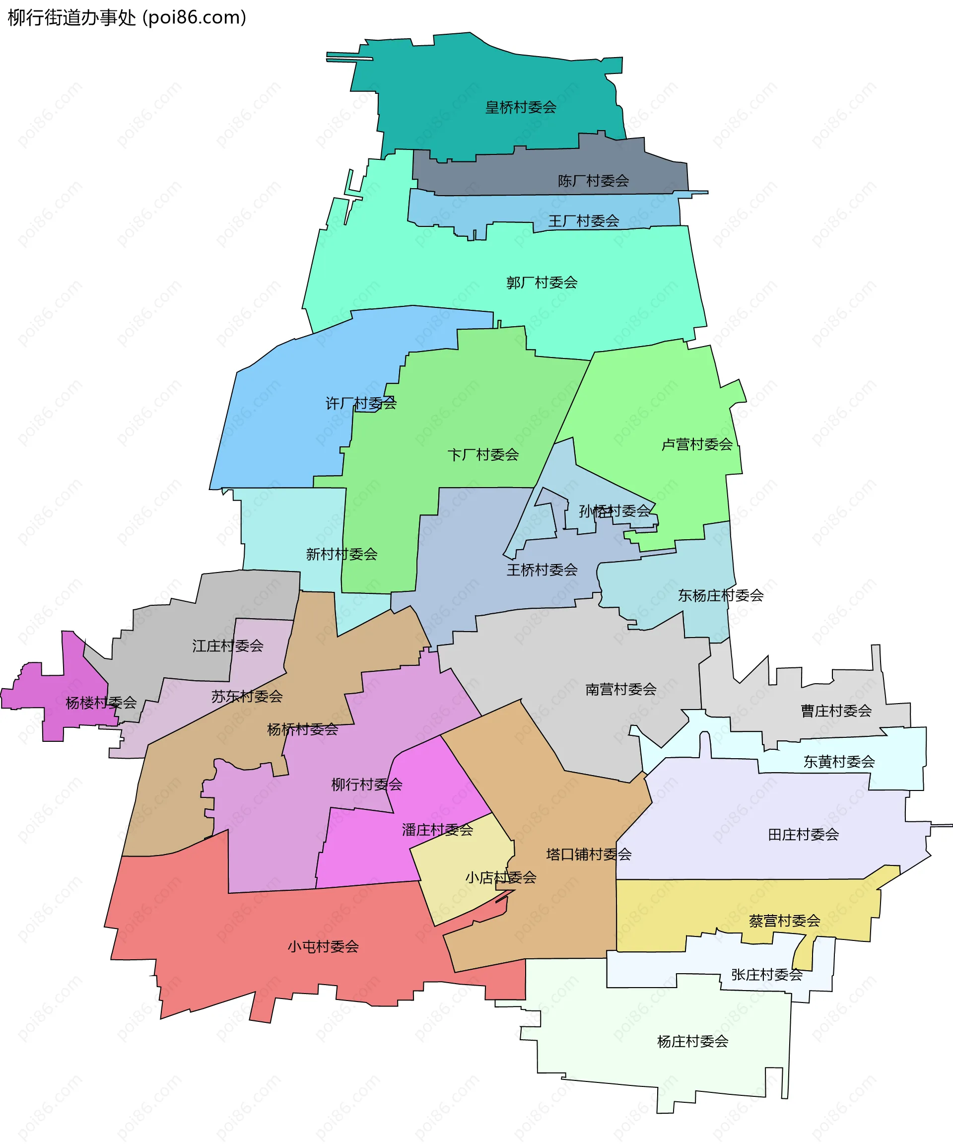 柳行街道办事处边界地图(五级行政区划)