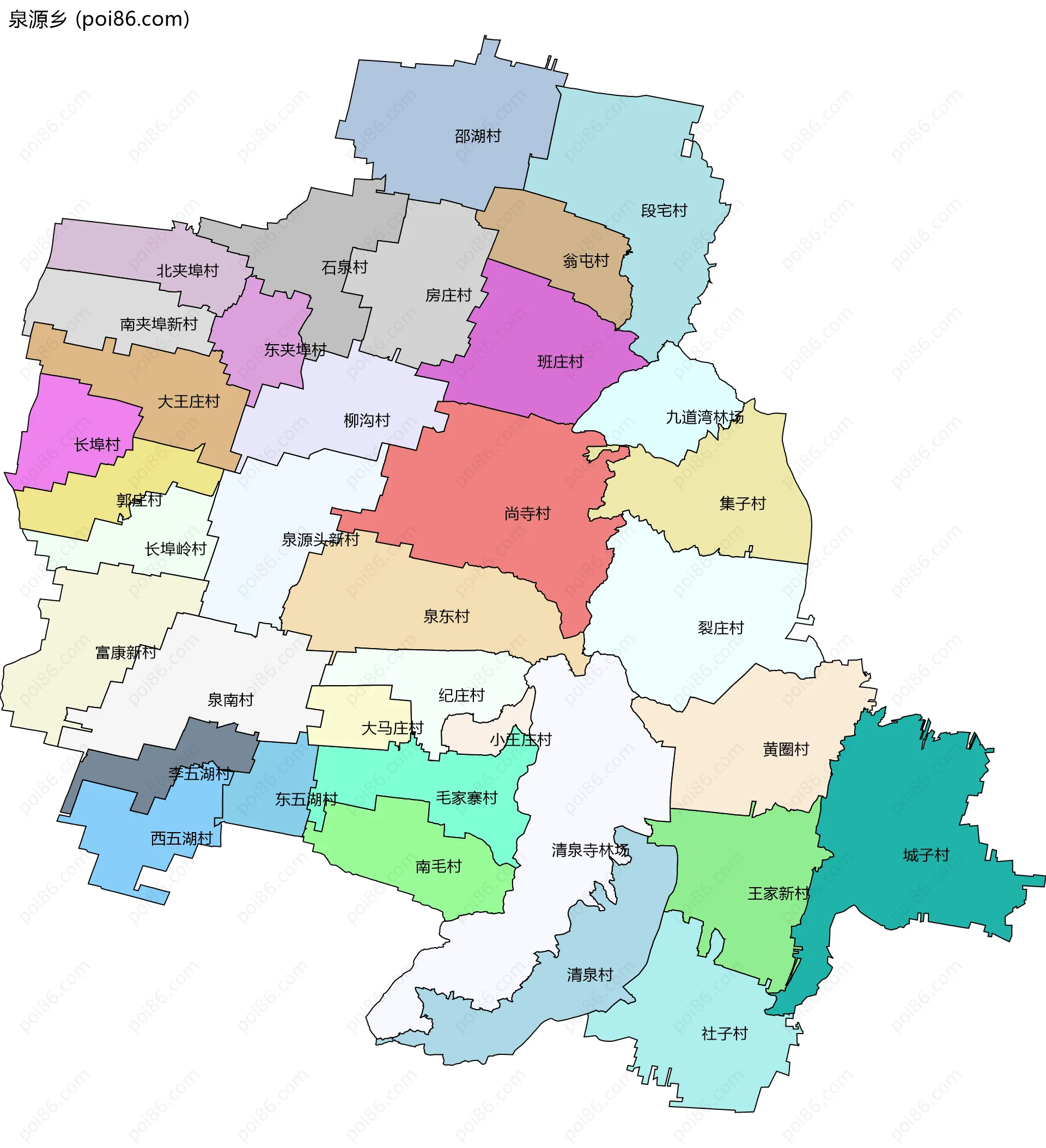 泉源乡边界地图(五级行政区划)
