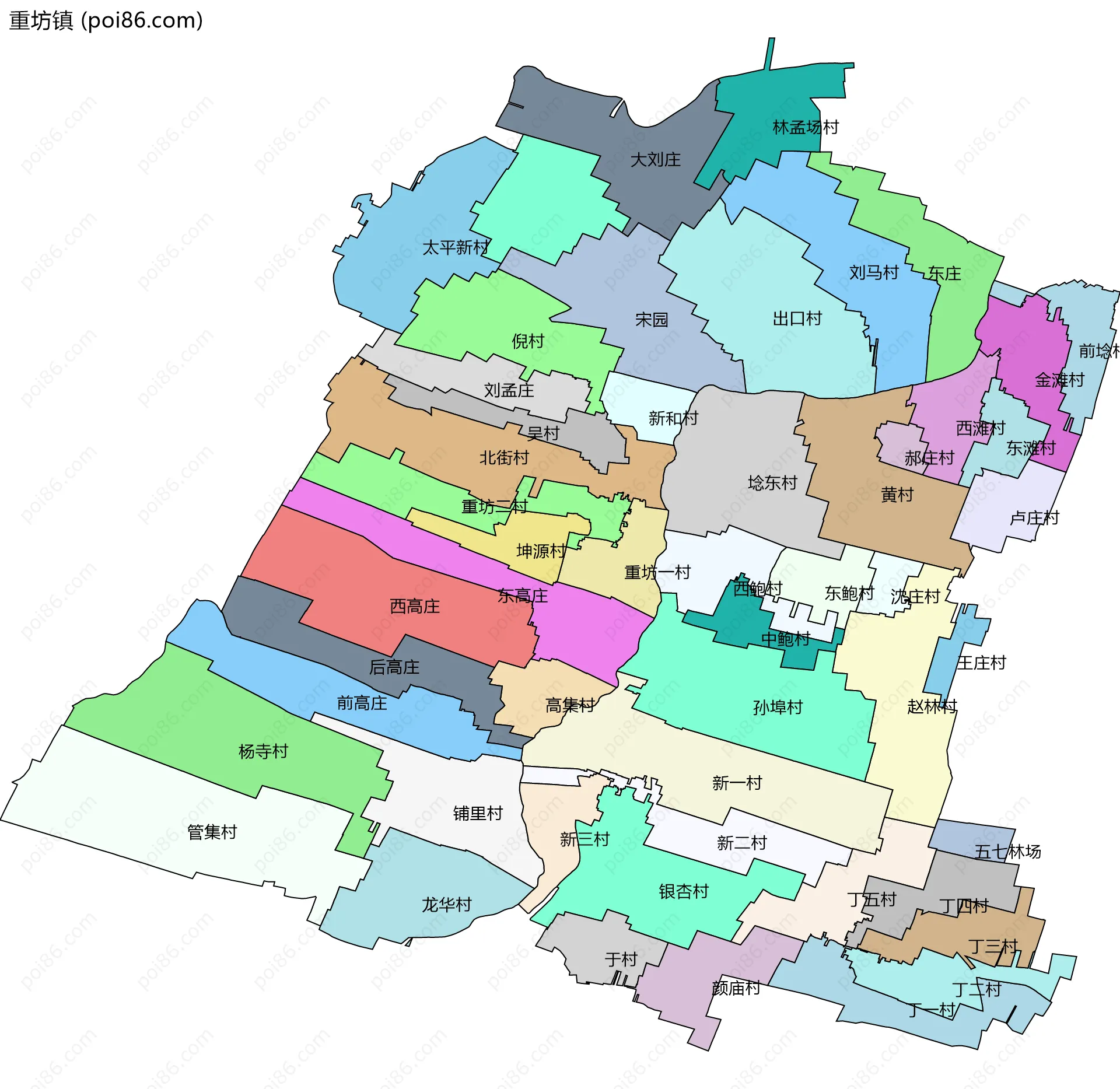 重坊镇边界地图(五级行政区划)