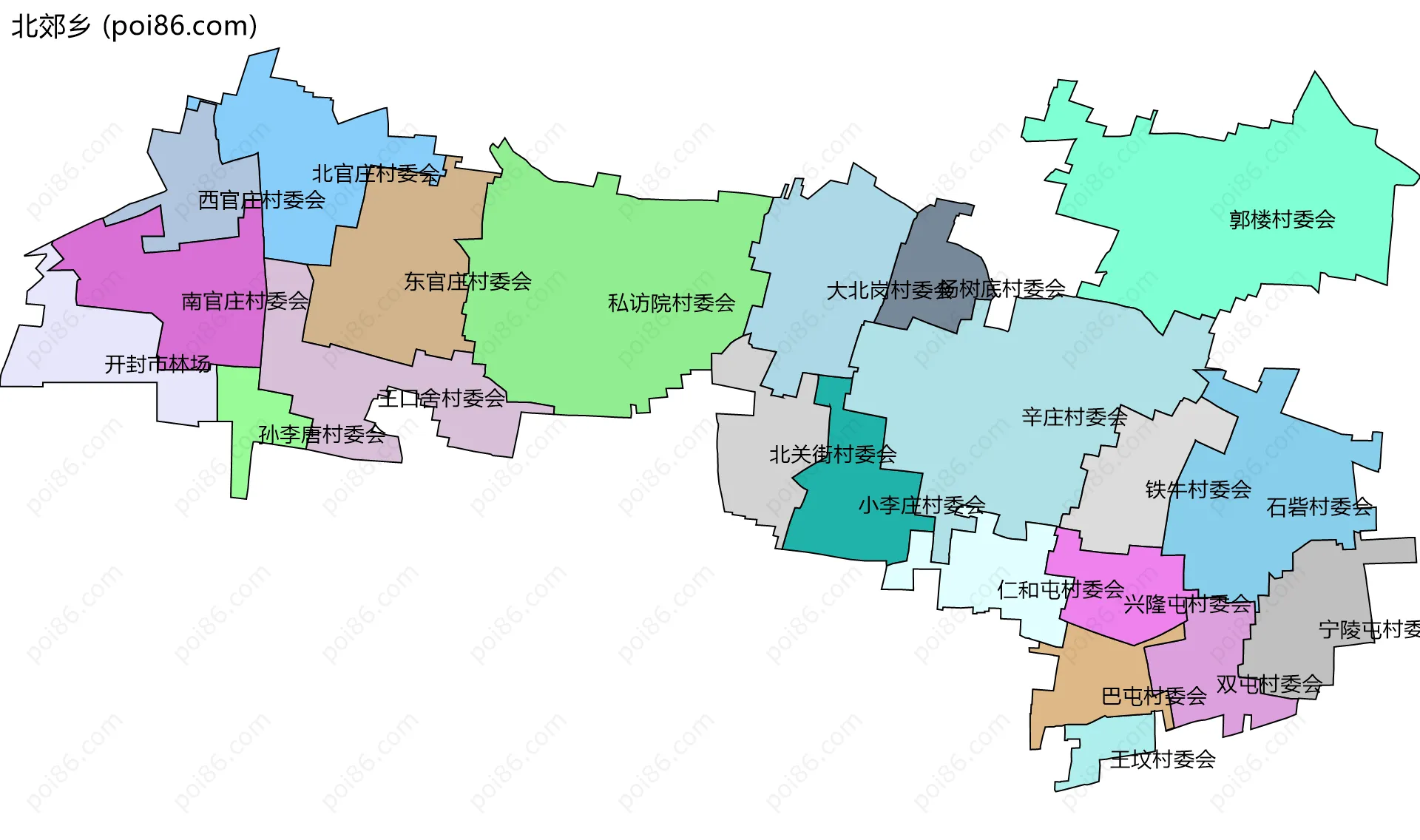 北郊乡边界地图(五级行政区划)