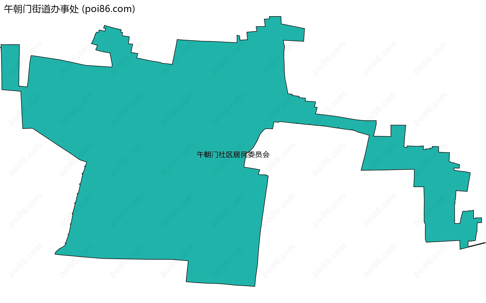 午朝门街道办事处边界地图(五级行政区划)