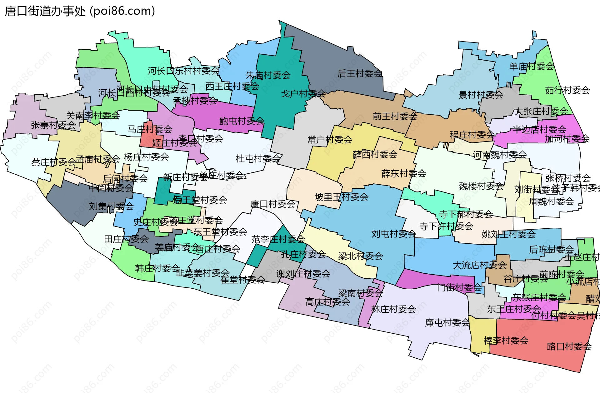 唐口街道办事处边界地图(五级行政区划)