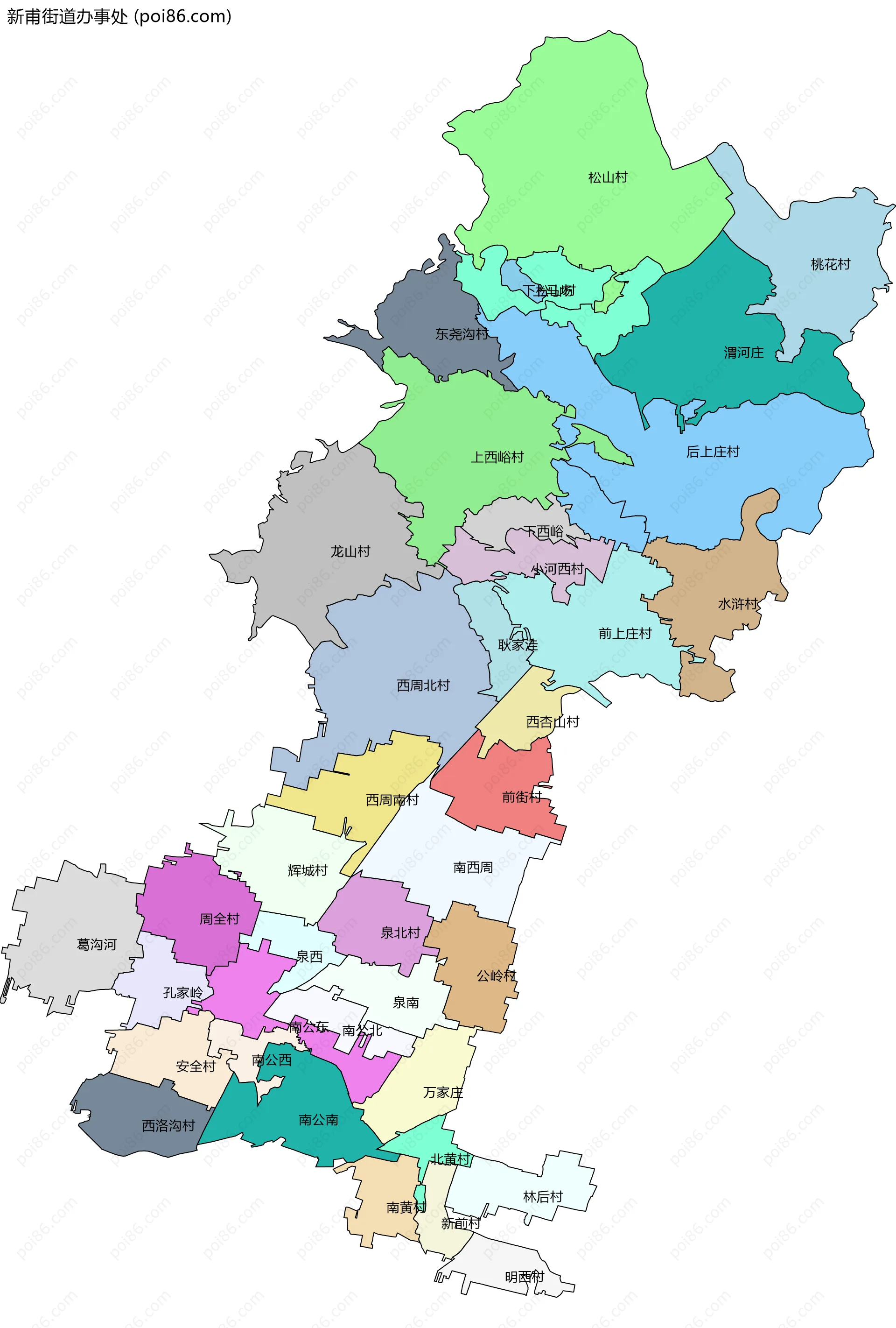 新甫街道办事处边界地图(五级行政区划)