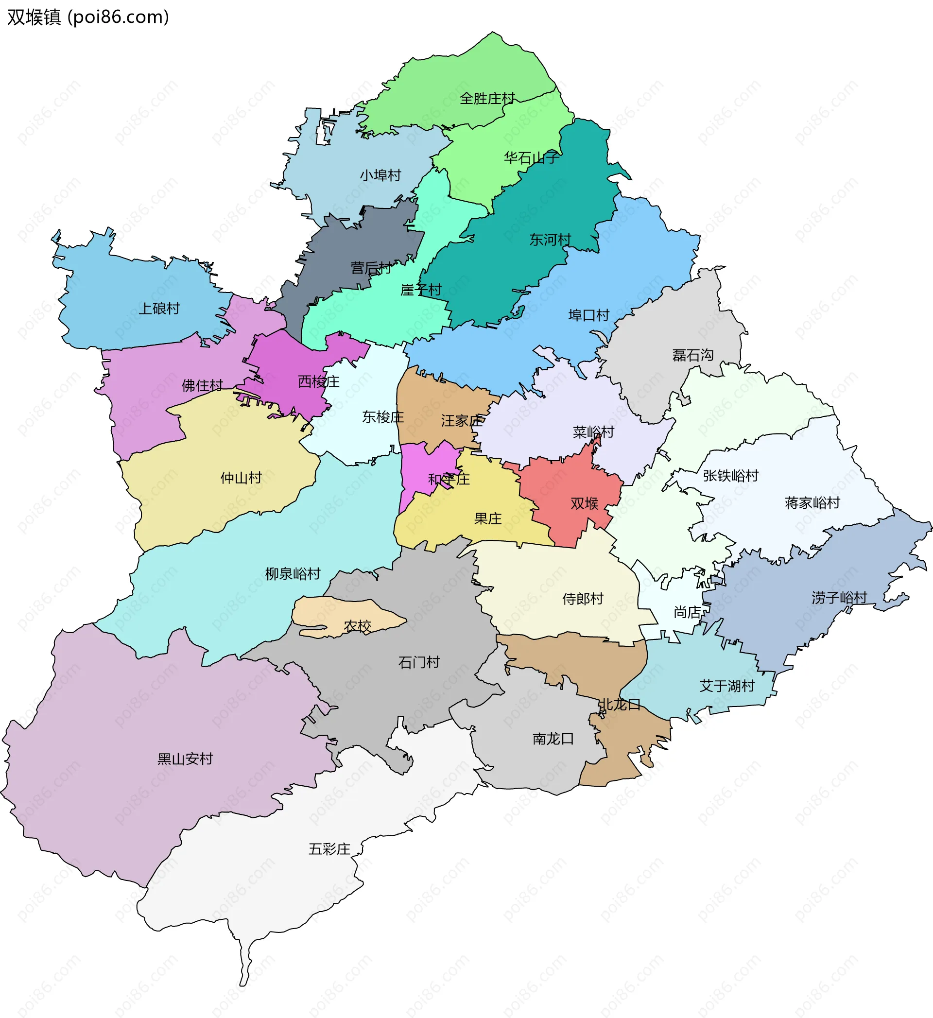 双堠镇边界地图(五级行政区划)