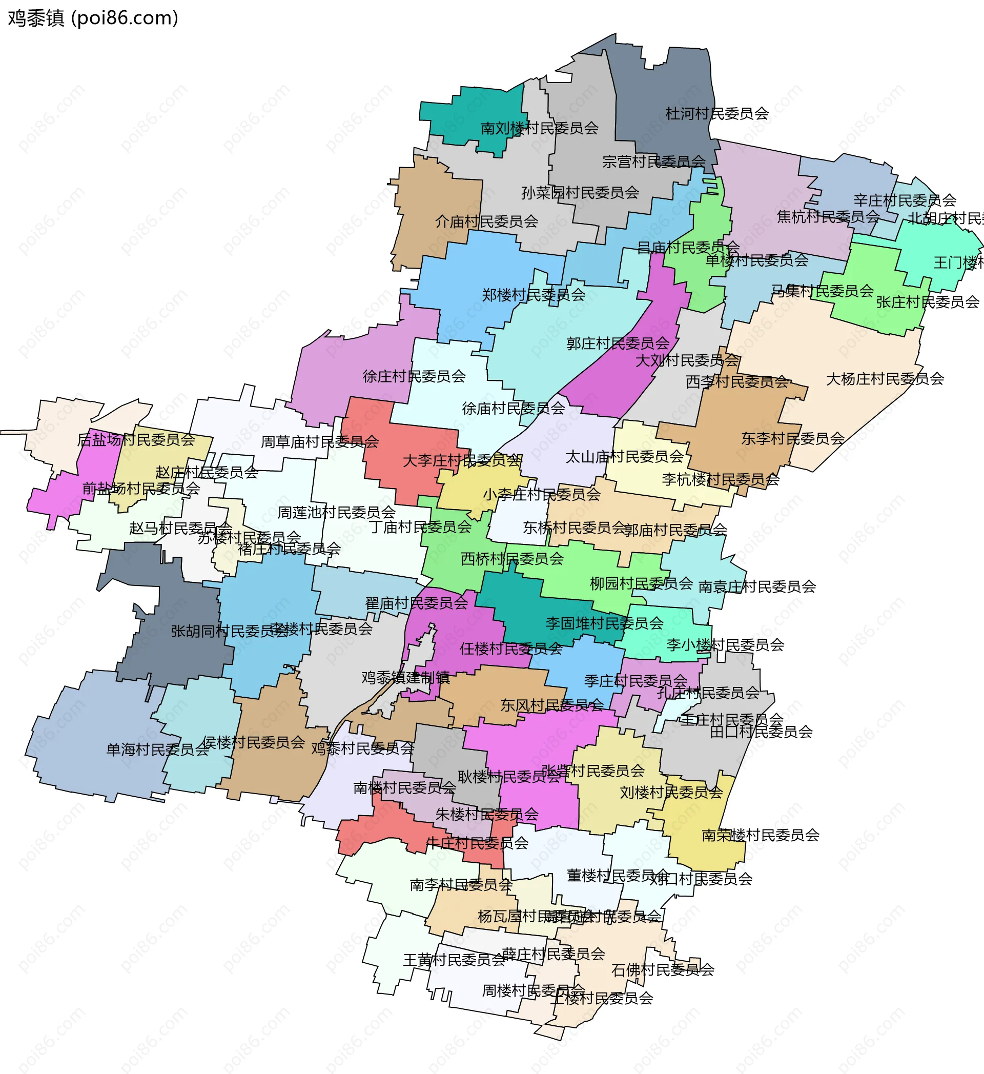 鸡黍镇边界地图(五级行政区划)