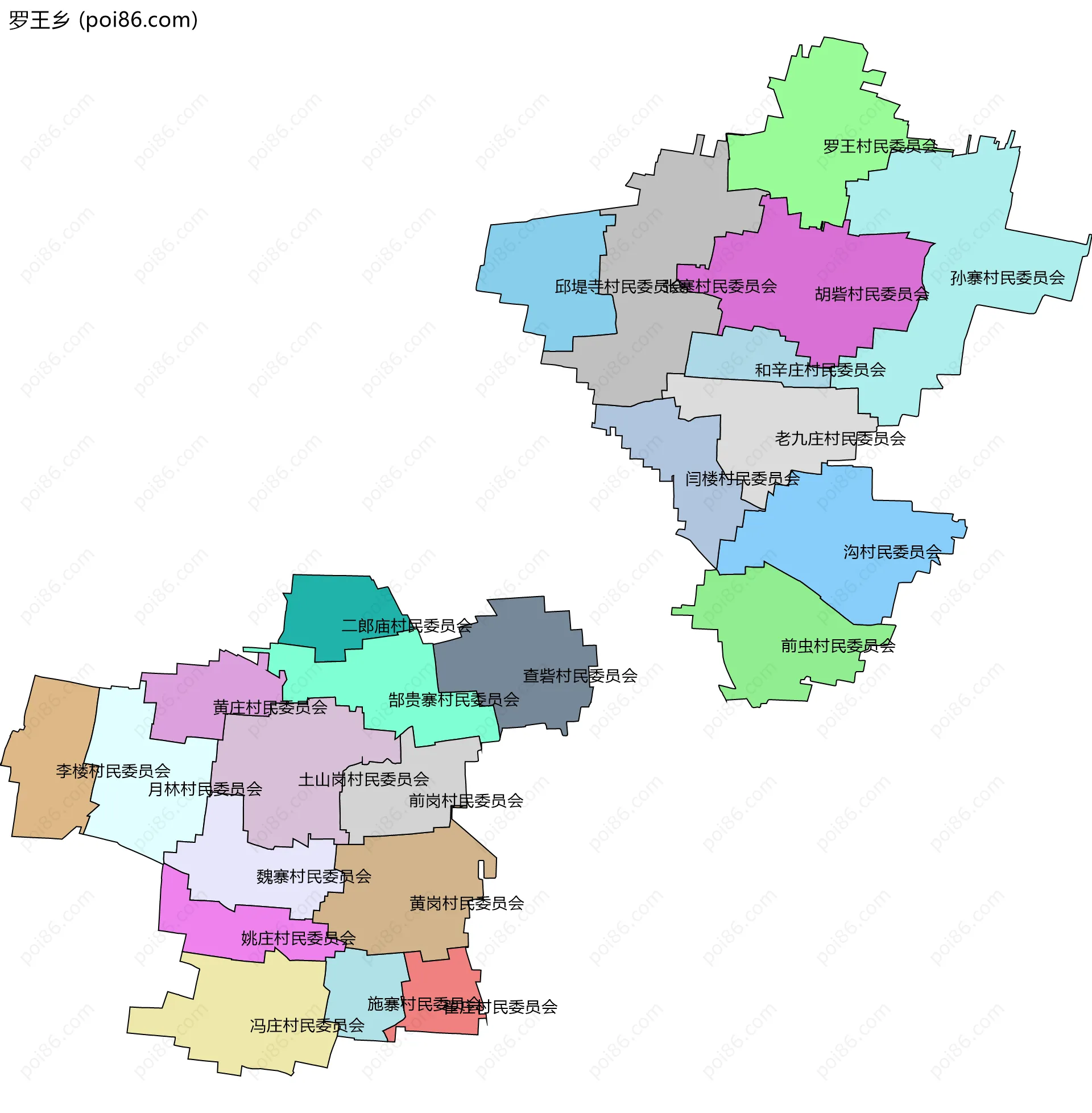 罗王乡边界地图(五级行政区划)