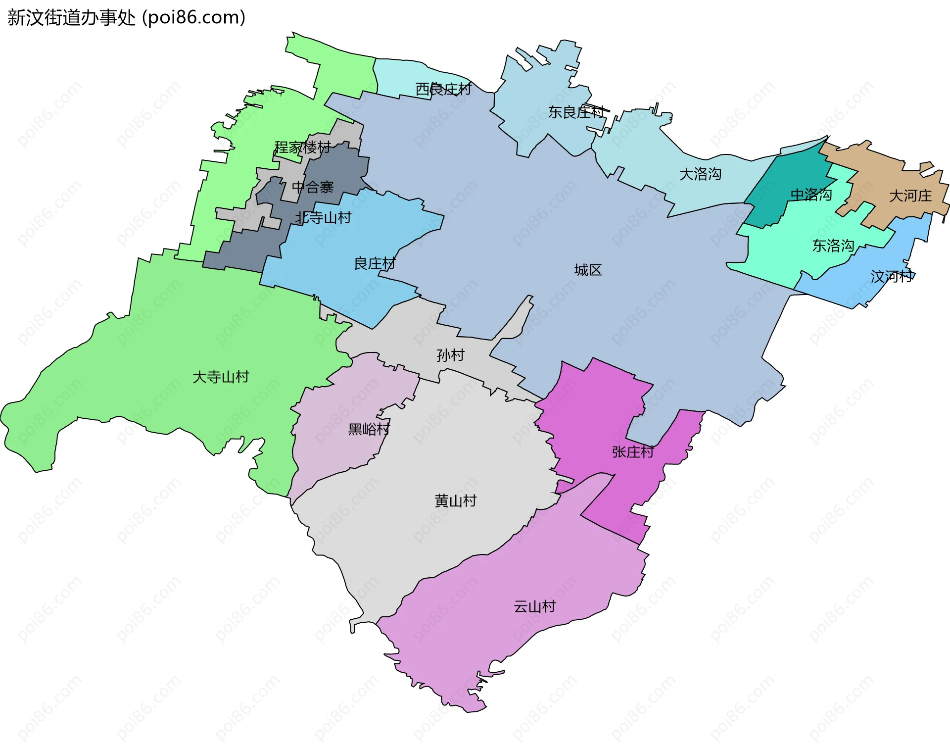 新汶街道办事处边界地图(五级行政区划)
