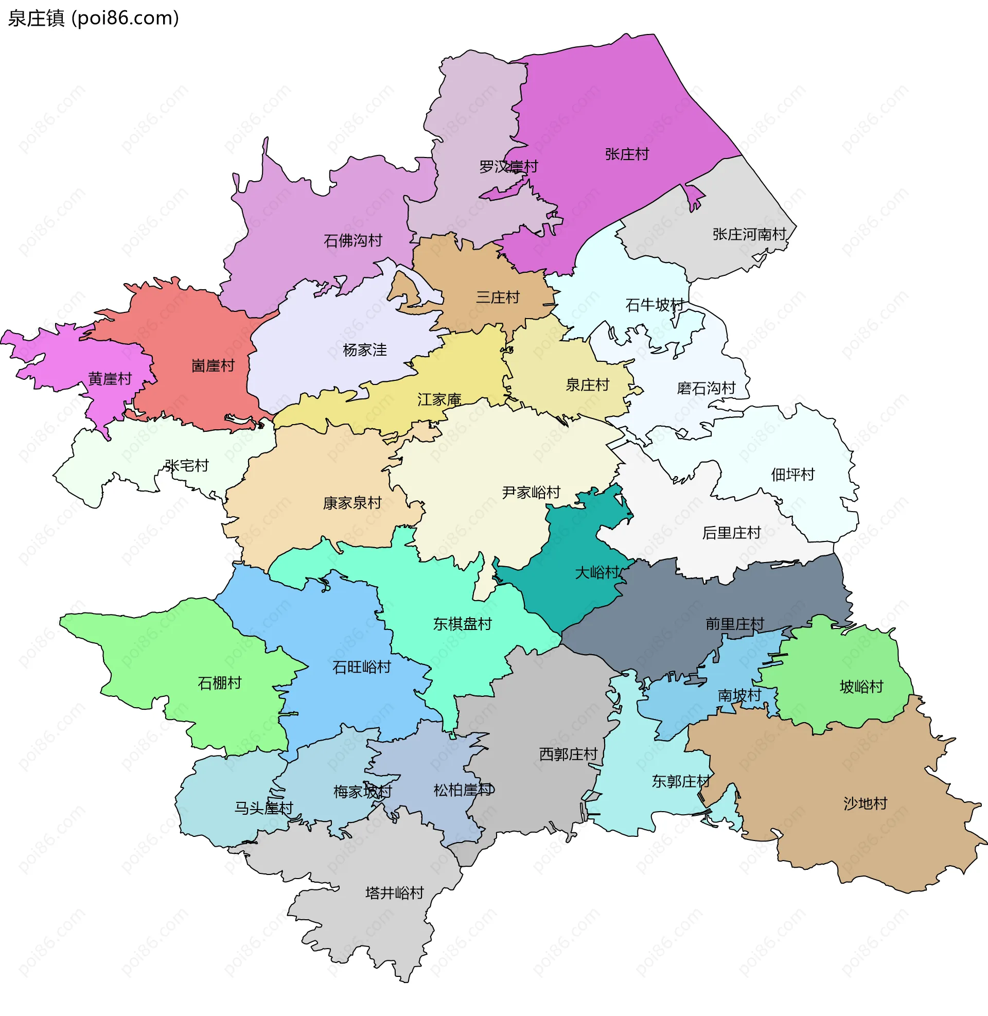 泉庄镇边界地图(五级行政区划)