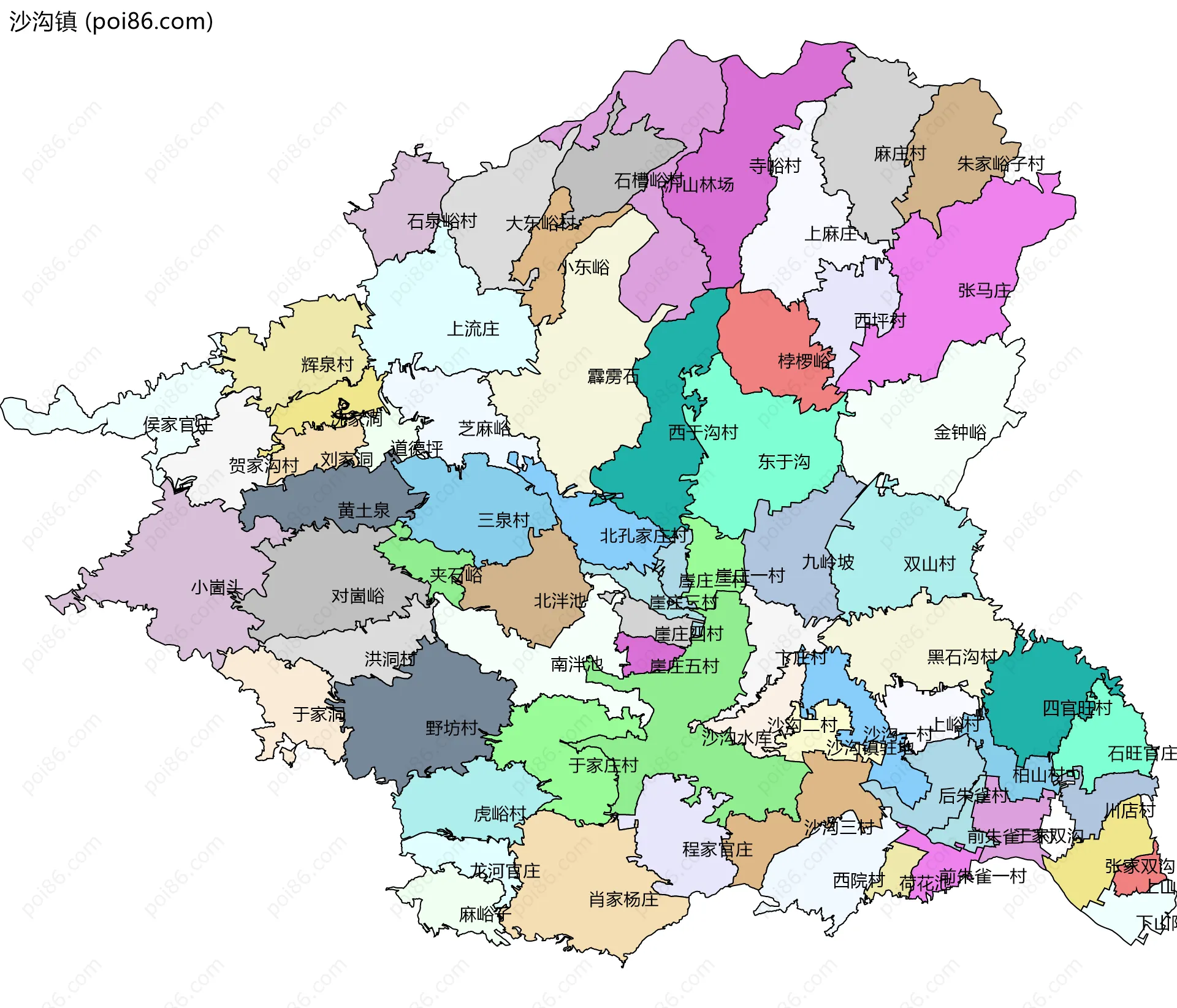 沙沟镇边界地图(五级行政区划)