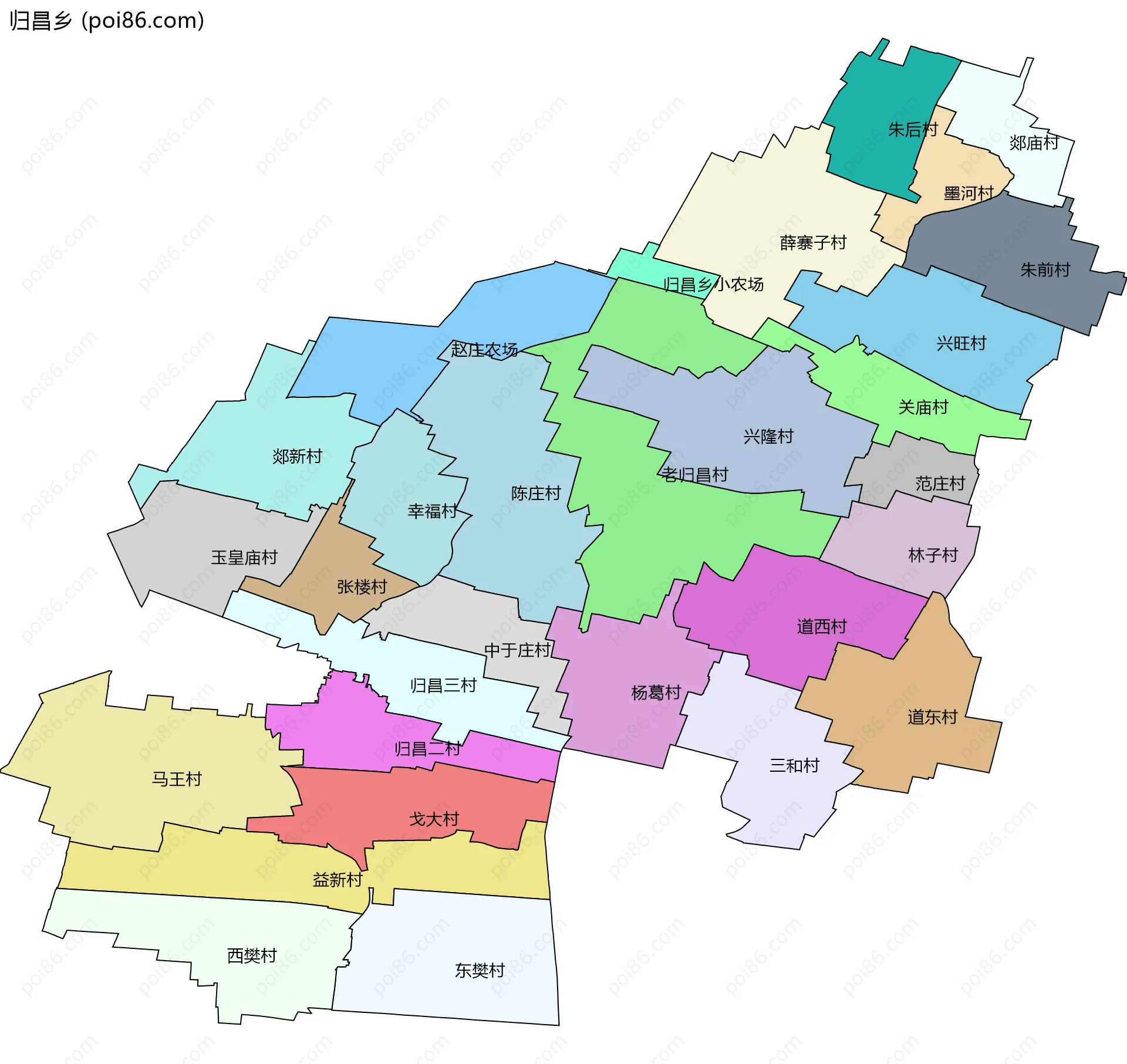 归昌乡边界地图(五级行政区划)
