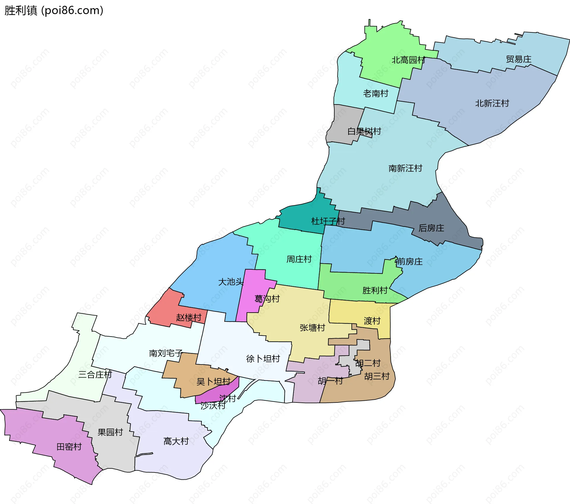胜利镇边界地图(五级行政区划)