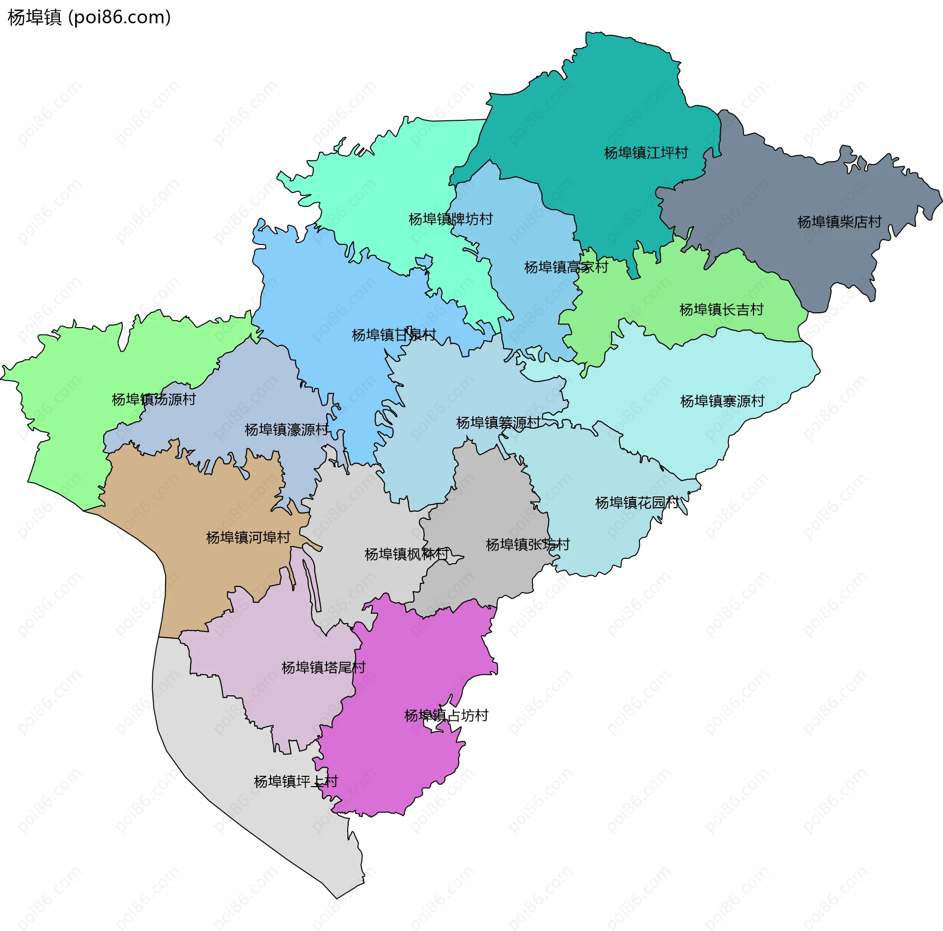 杨埠镇边界地图(五级行政区划)