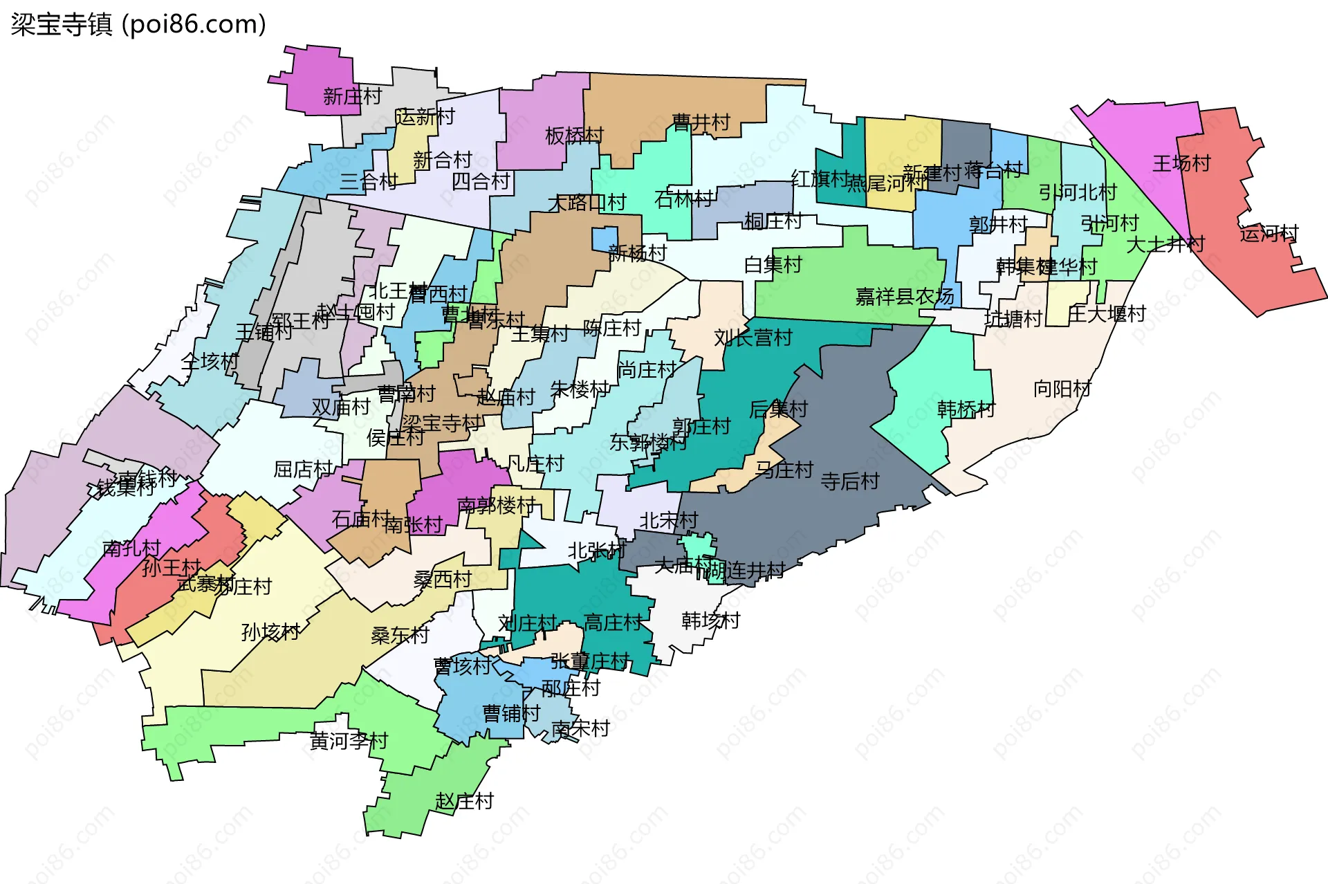 梁宝寺镇边界地图(五级行政区划)