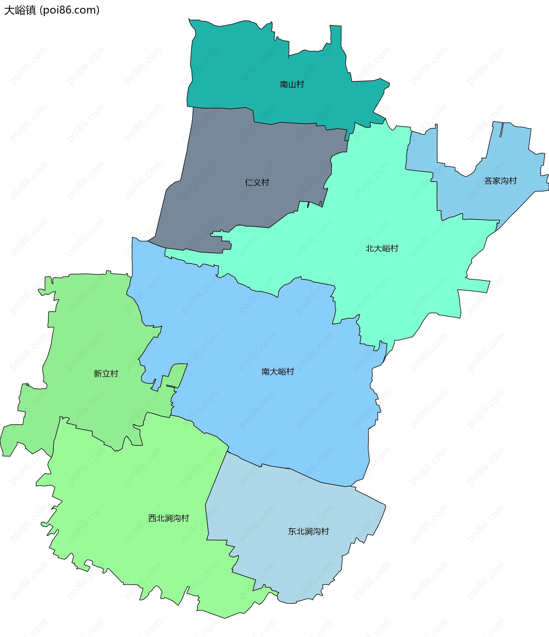 大峪镇边界地图(五级行政区划)