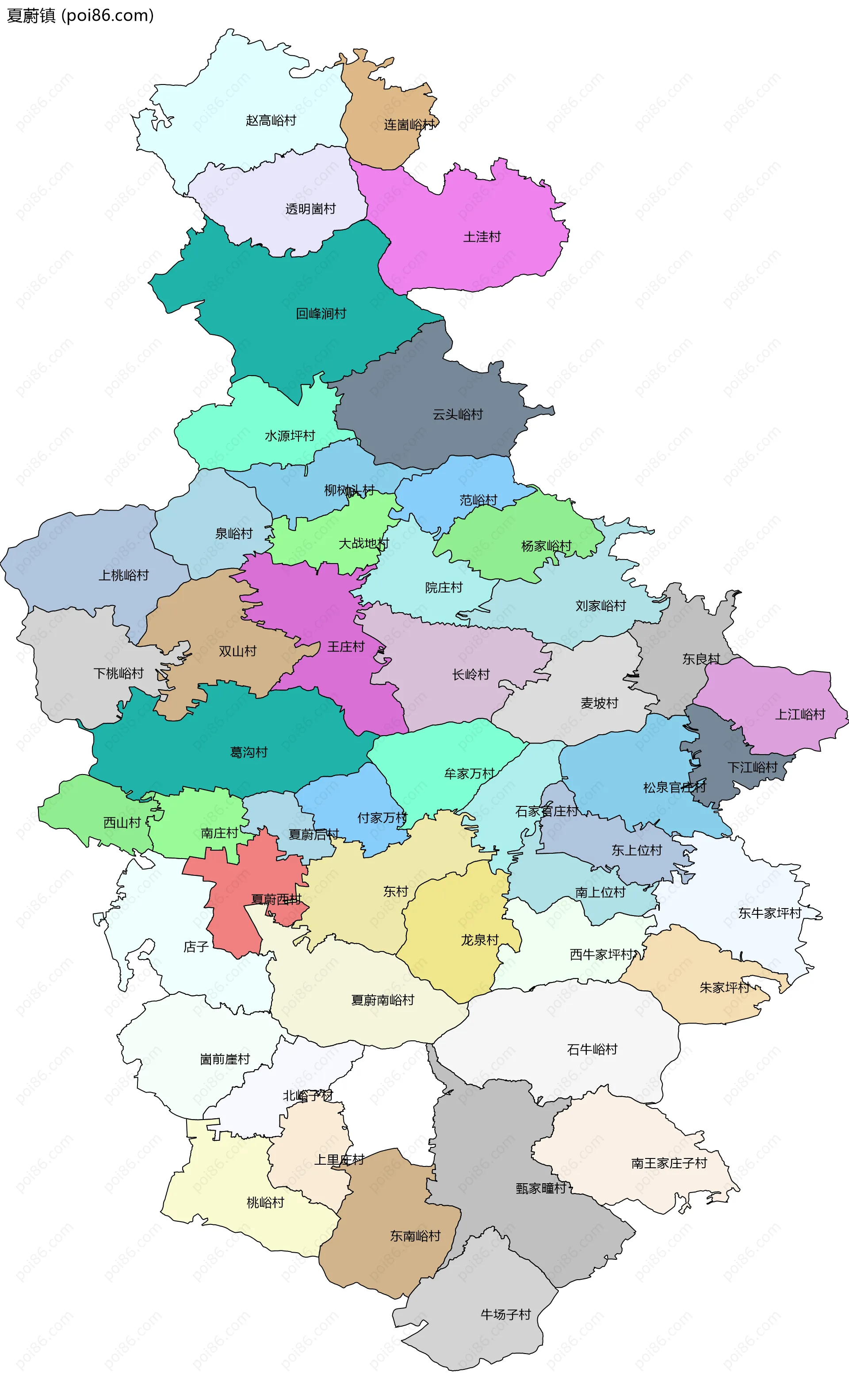 夏蔚镇边界地图(五级行政区划)