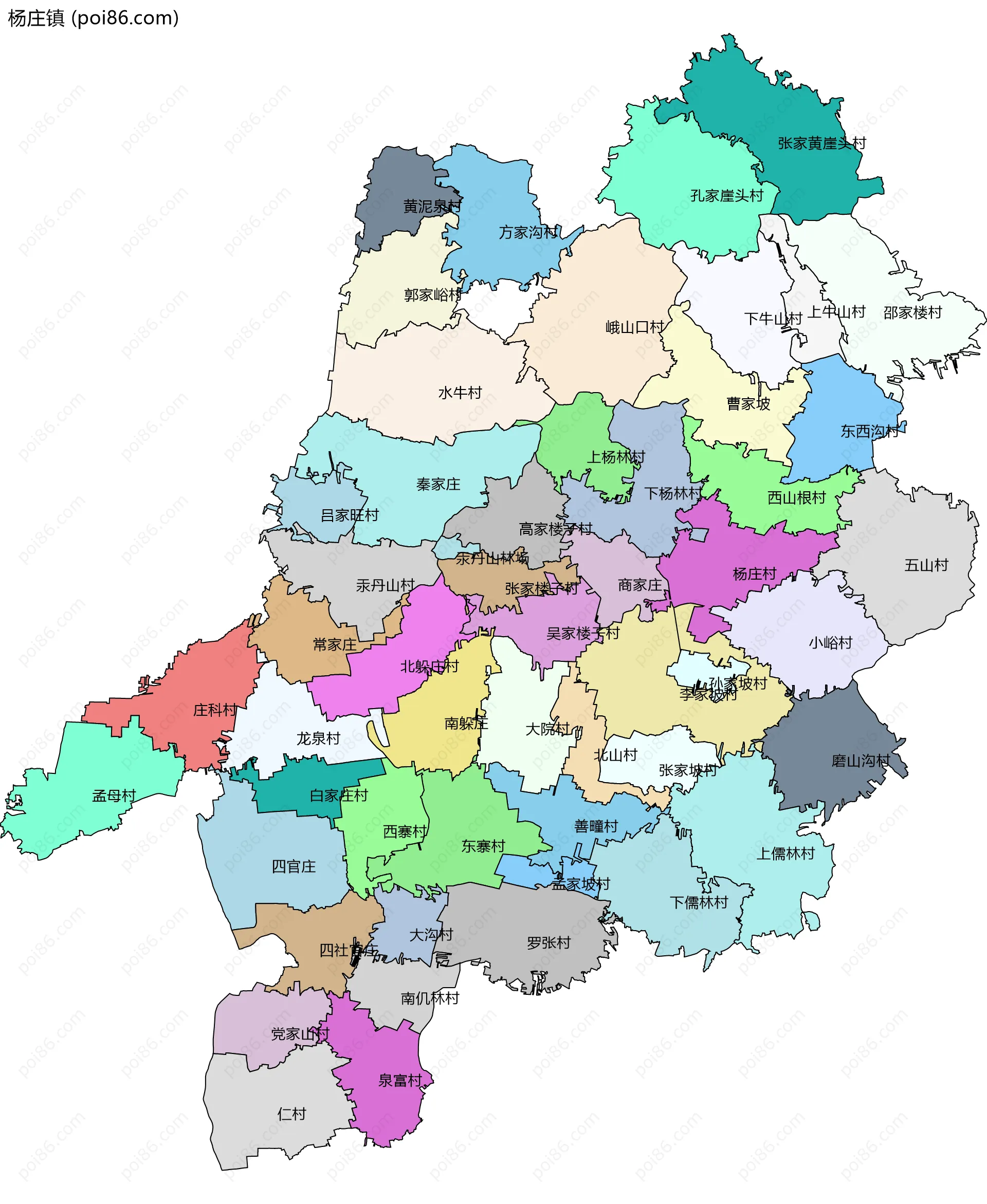 杨庄镇边界地图(五级行政区划)