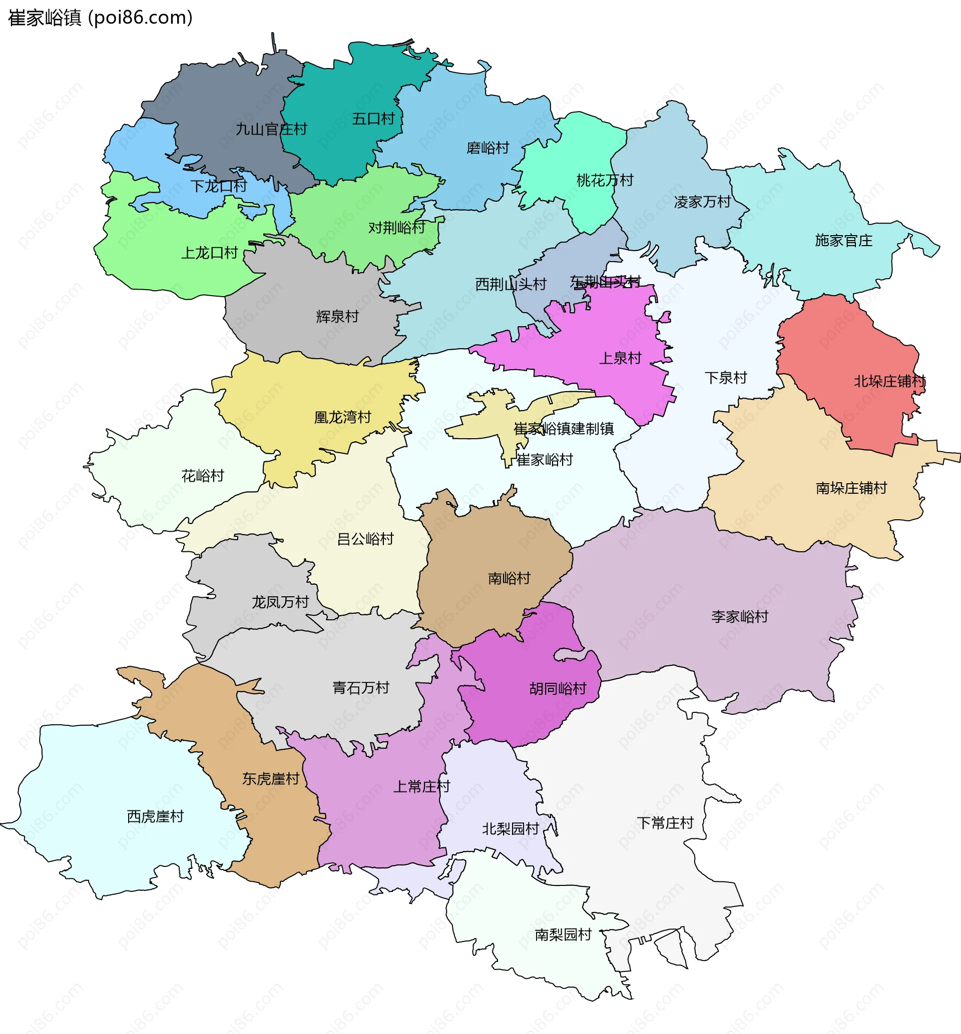 崔家峪镇边界地图(五级行政区划)