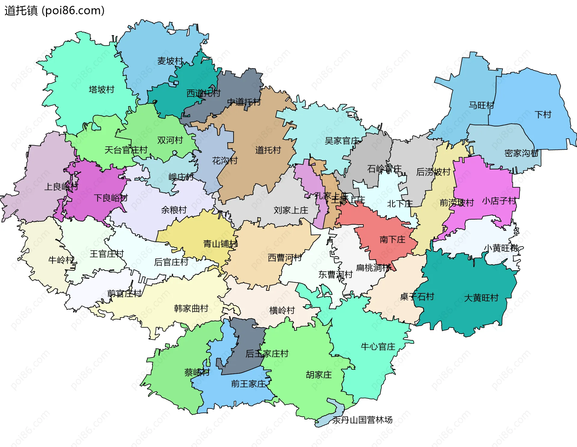 道托镇边界地图(五级行政区划)