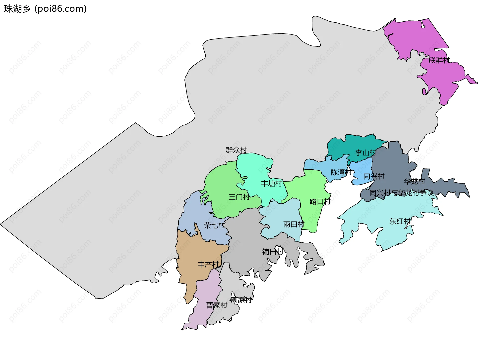 珠湖乡边界地图(五级行政区划)