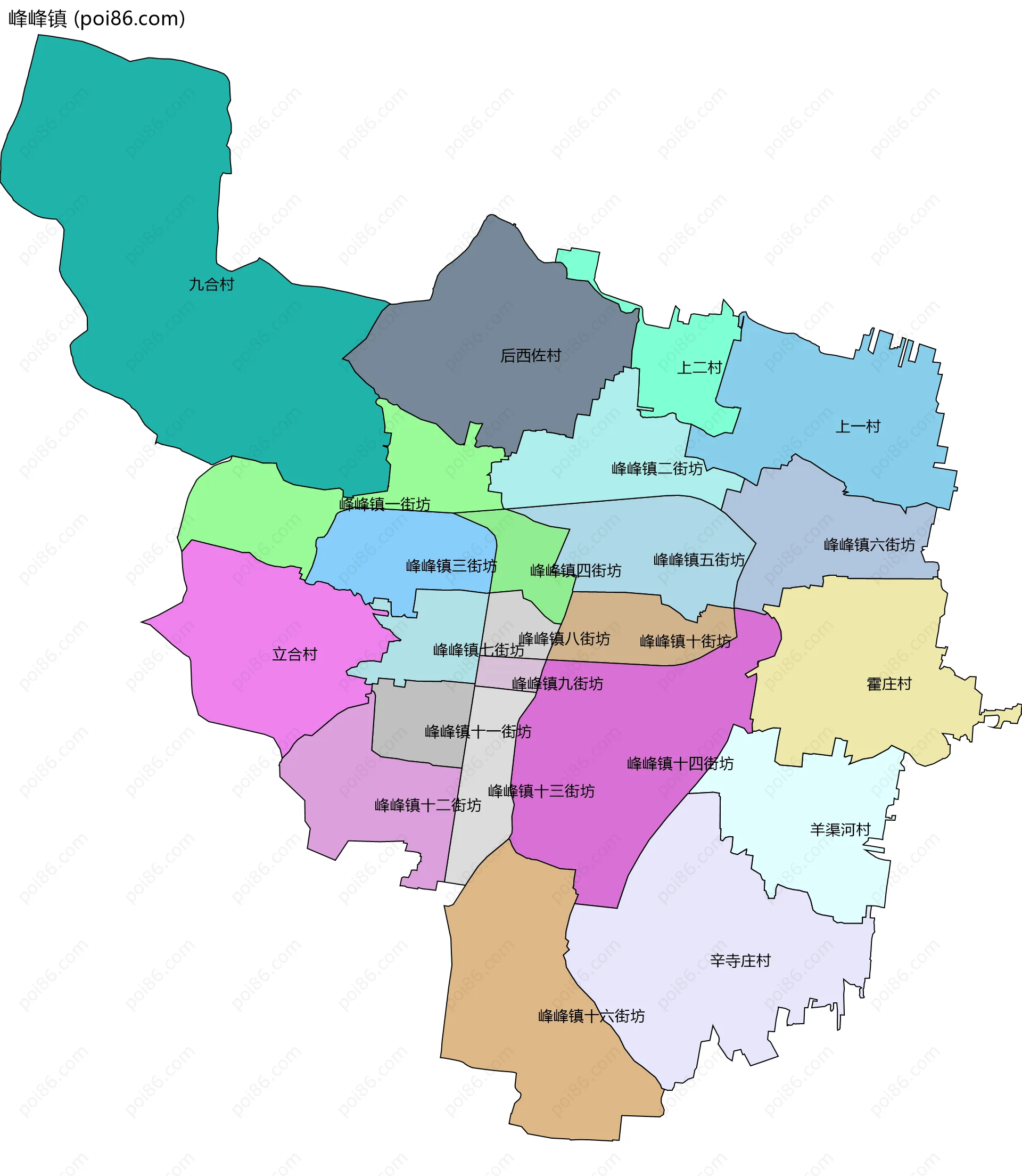 峰峰镇边界地图(五级行政区划)