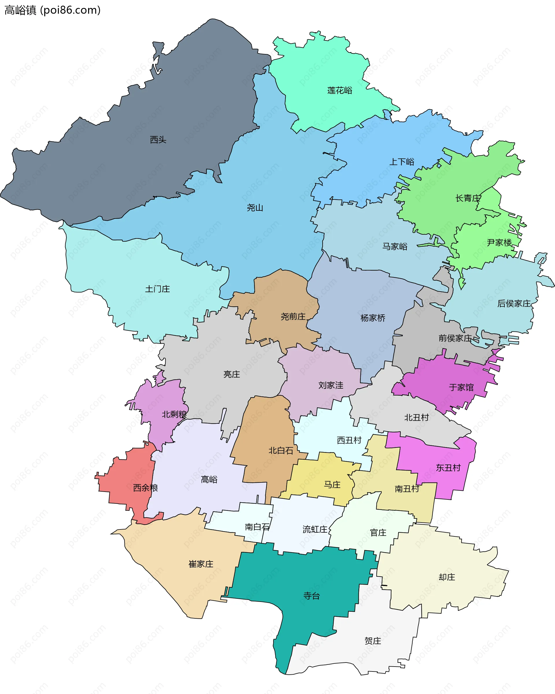 高峪镇边界地图(五级行政区划)