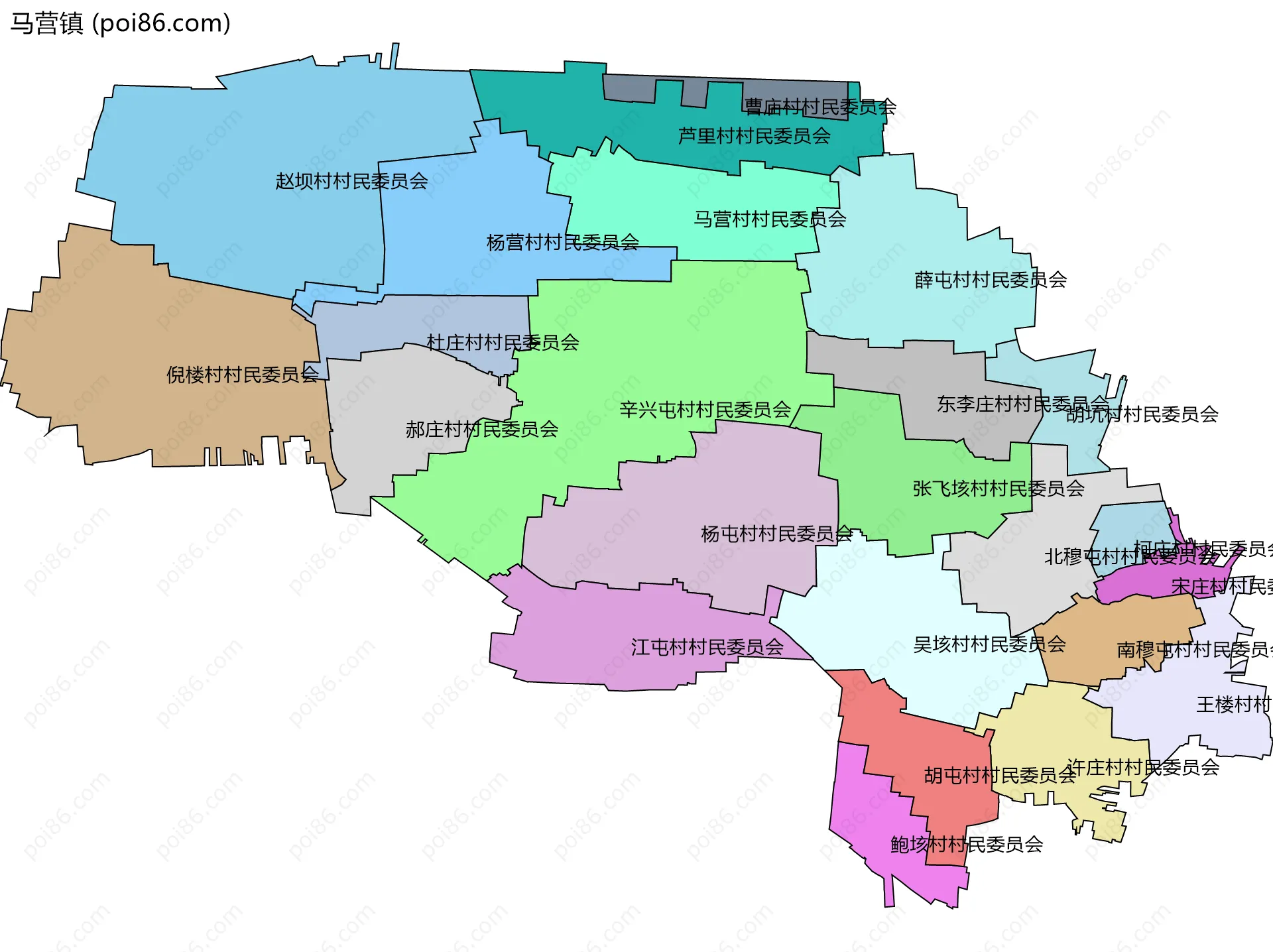 马营镇边界地图(五级行政区划)