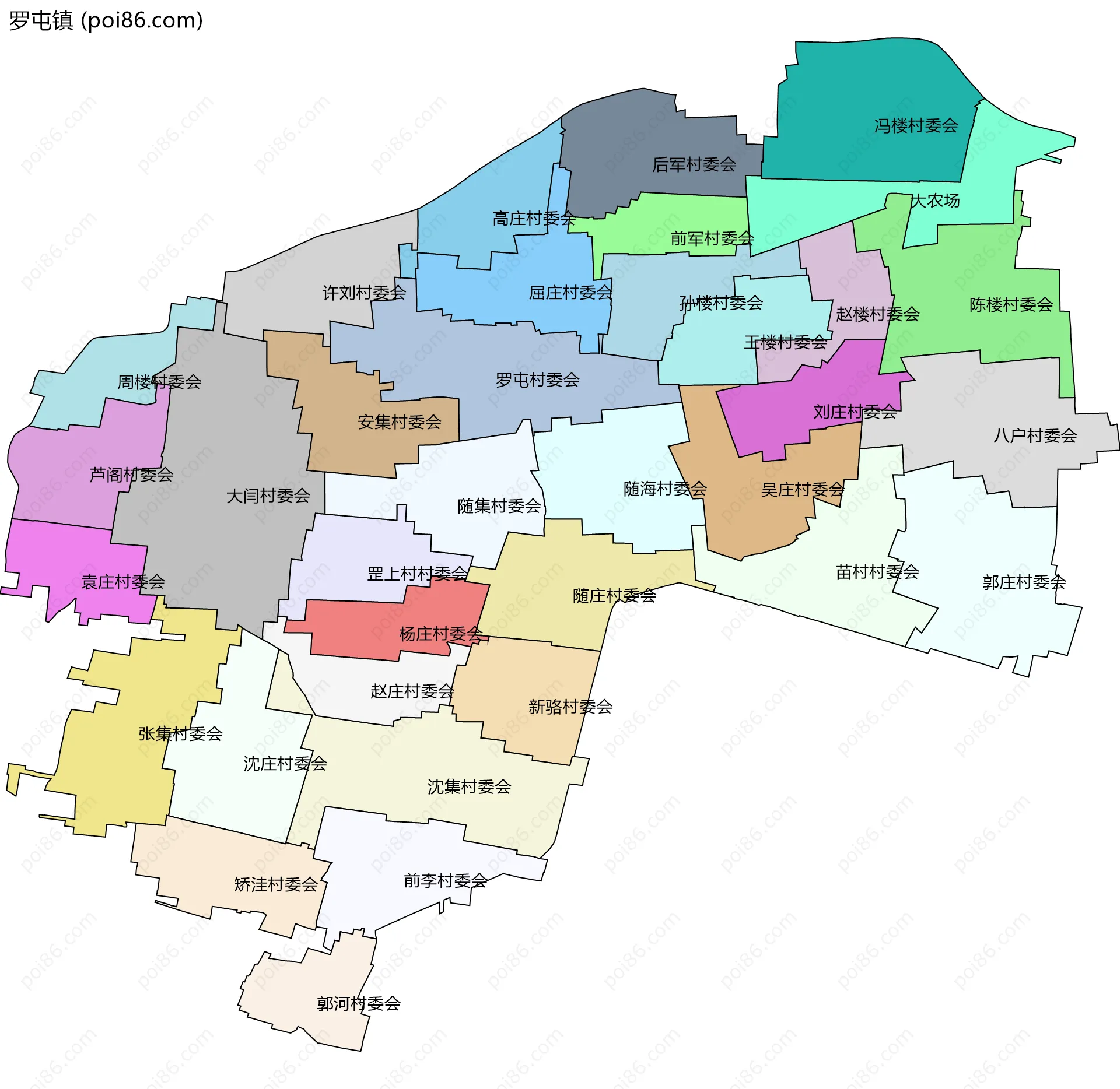 罗屯镇边界地图(五级行政区划)