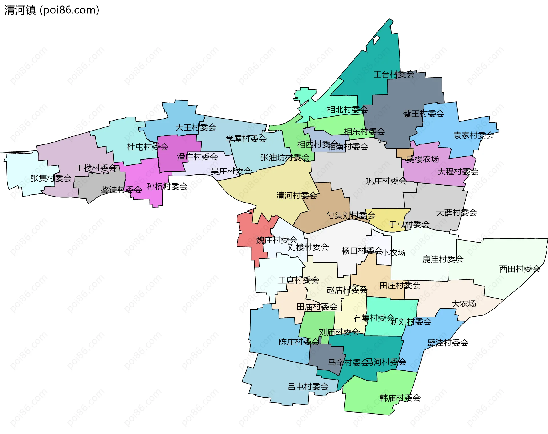 清河镇边界地图(五级行政区划)