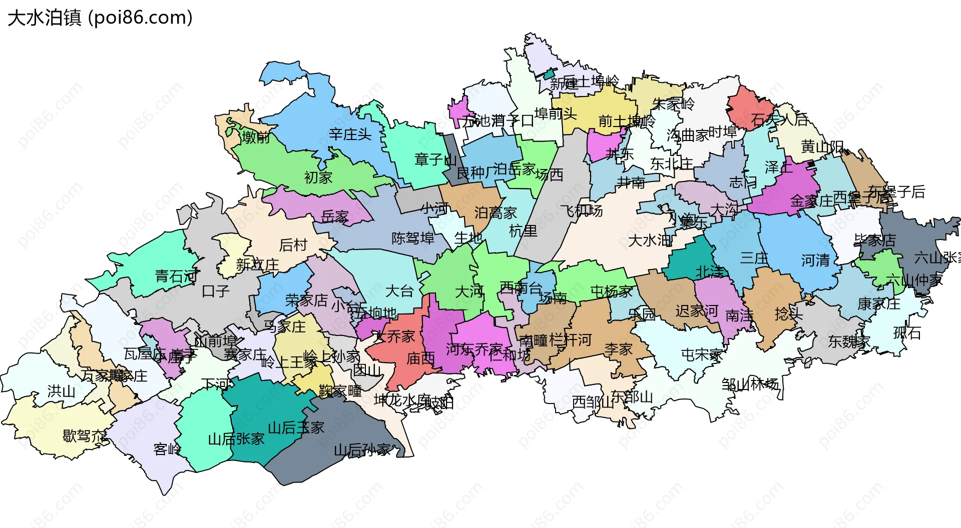大水泊镇边界地图(五级行政区划)