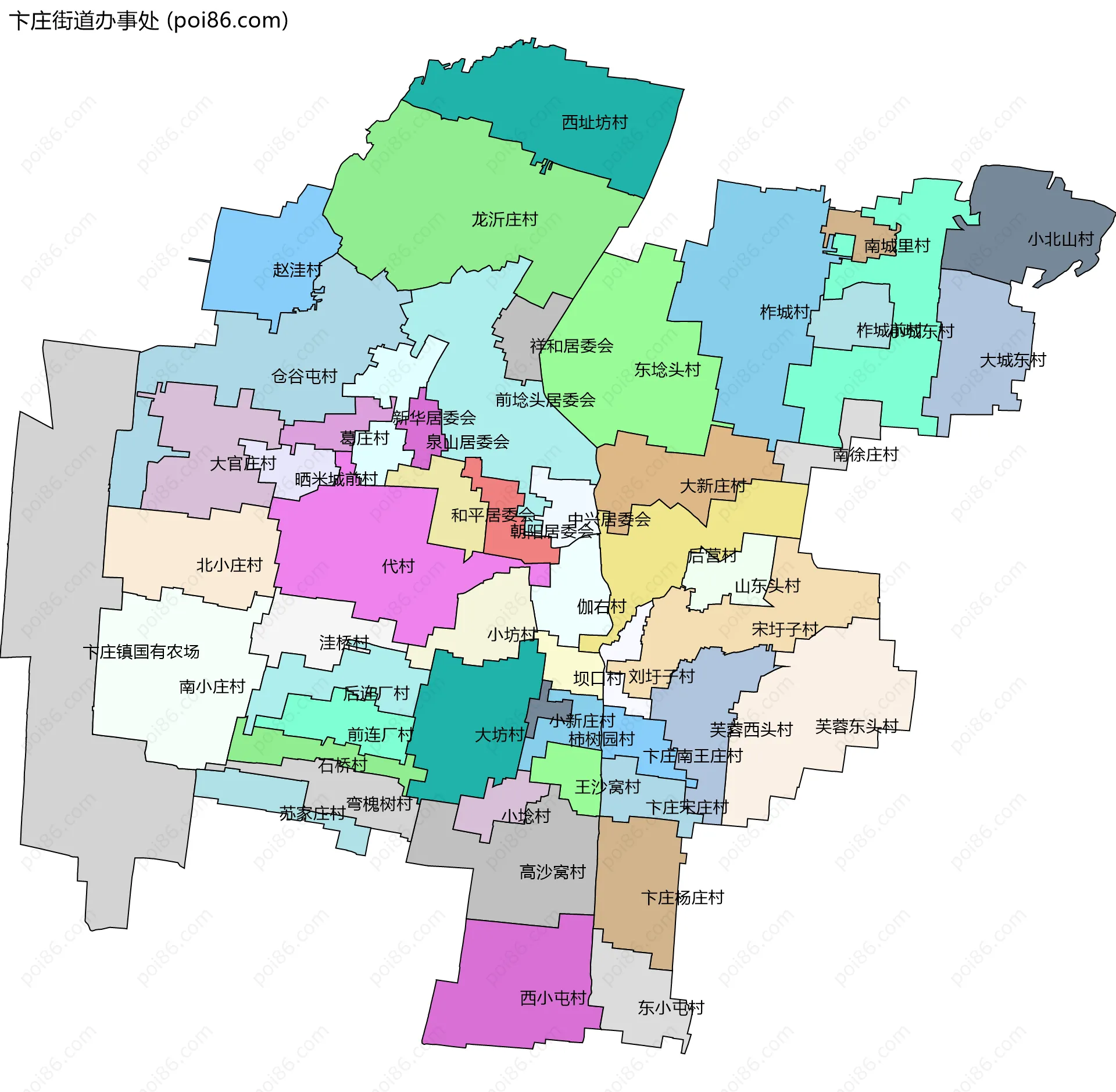 卞庄街道办事处边界地图(五级行政区划)