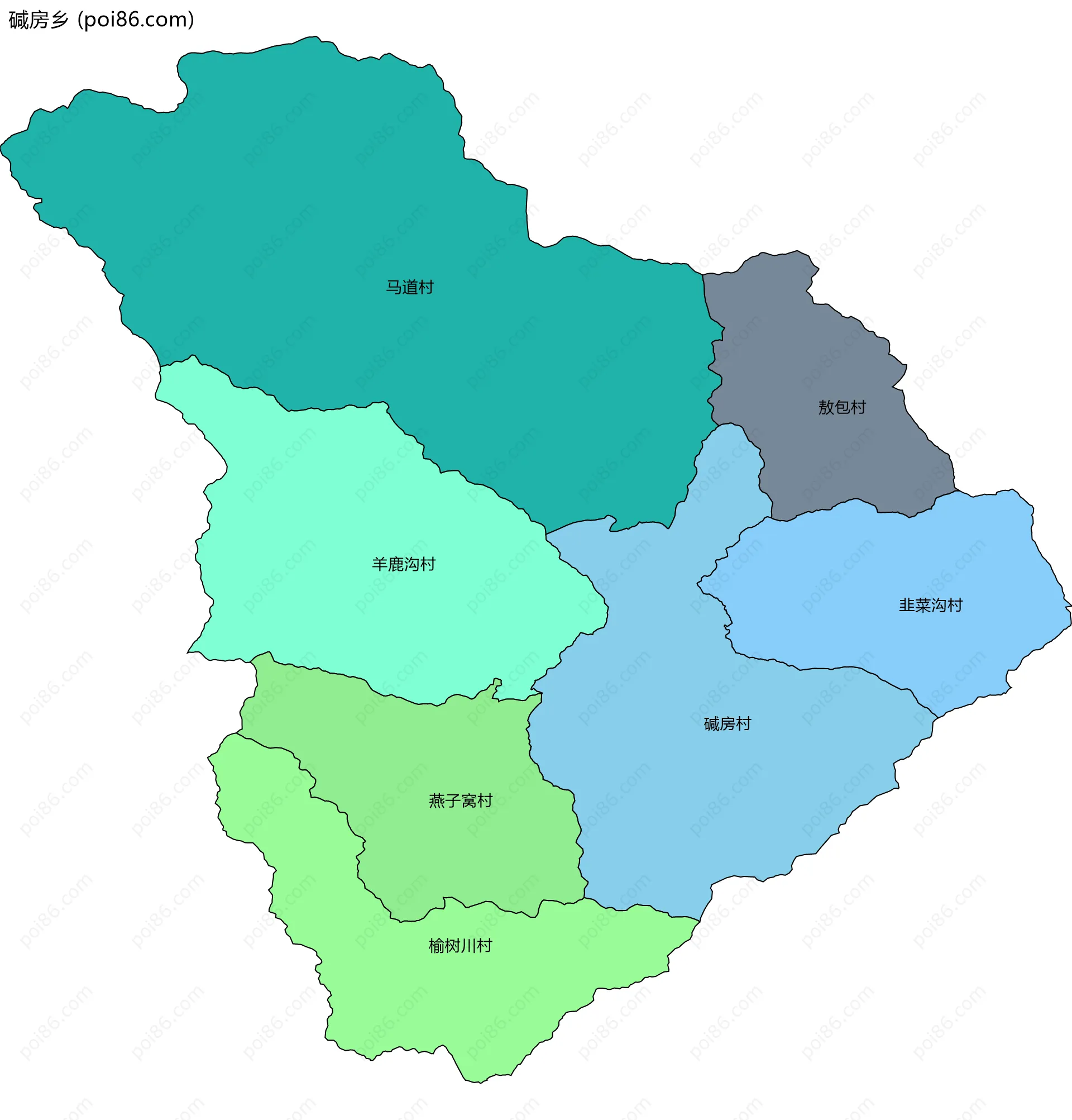 碱房乡边界地图(五级行政区划)