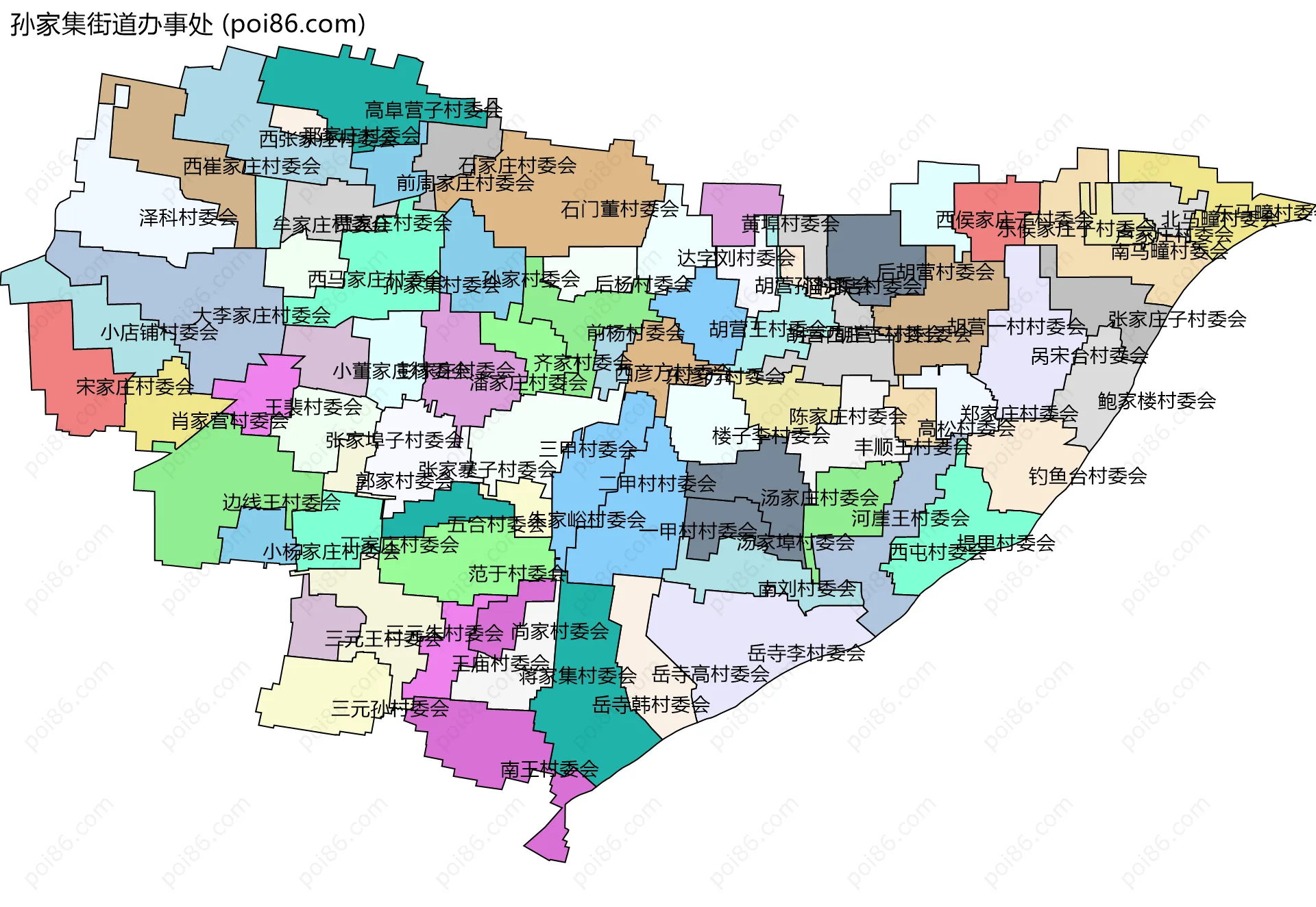 孙家集街道办事处边界地图(五级行政区划)