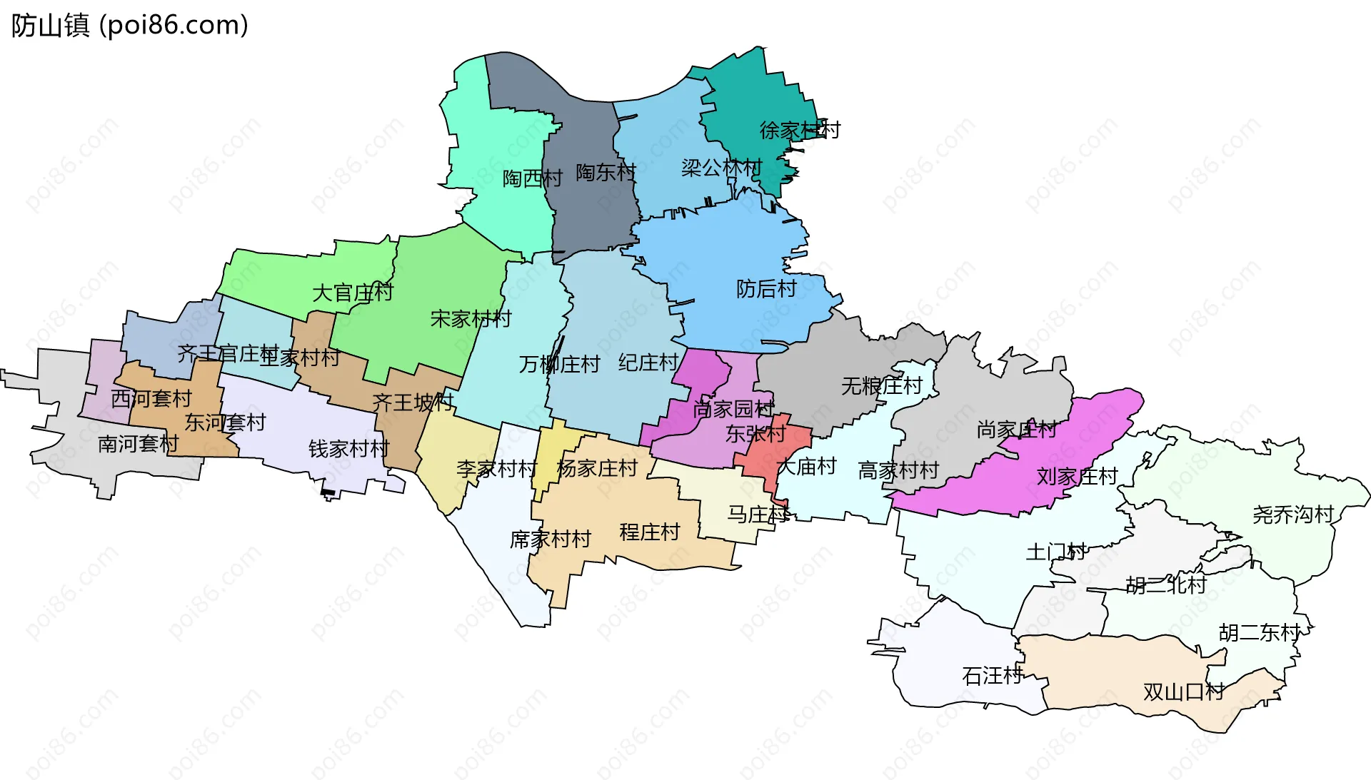 防山镇边界地图(五级行政区划)