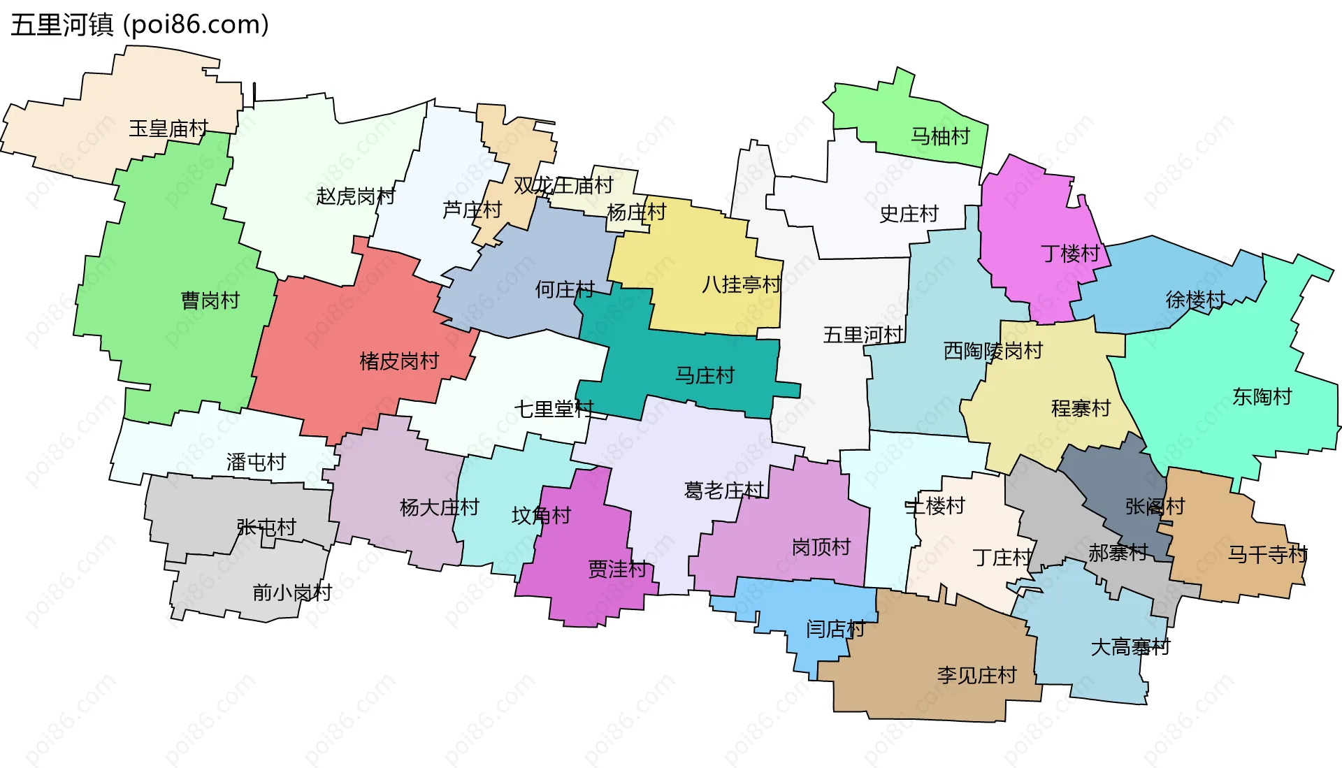 五里河镇边界地图(五级行政区划)