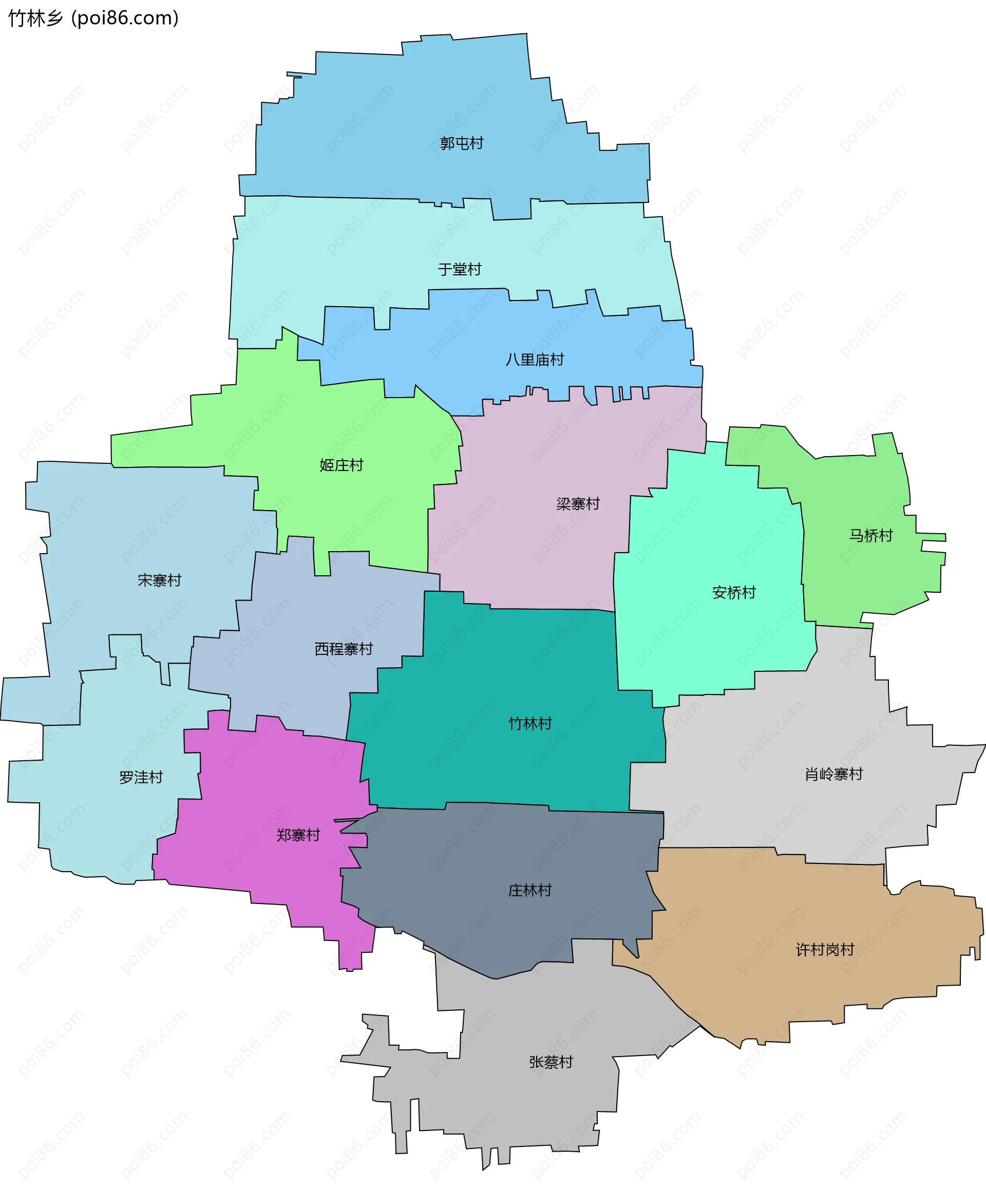 竹林乡边界地图(五级行政区划)