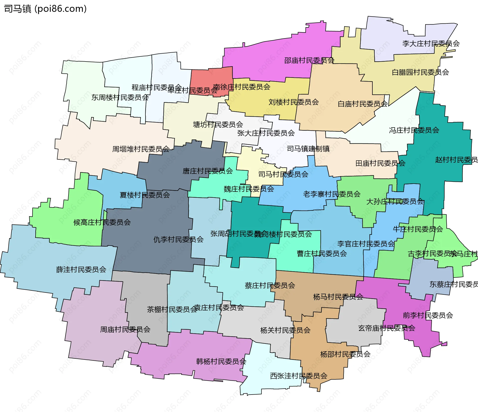 司马镇边界地图(五级行政区划)