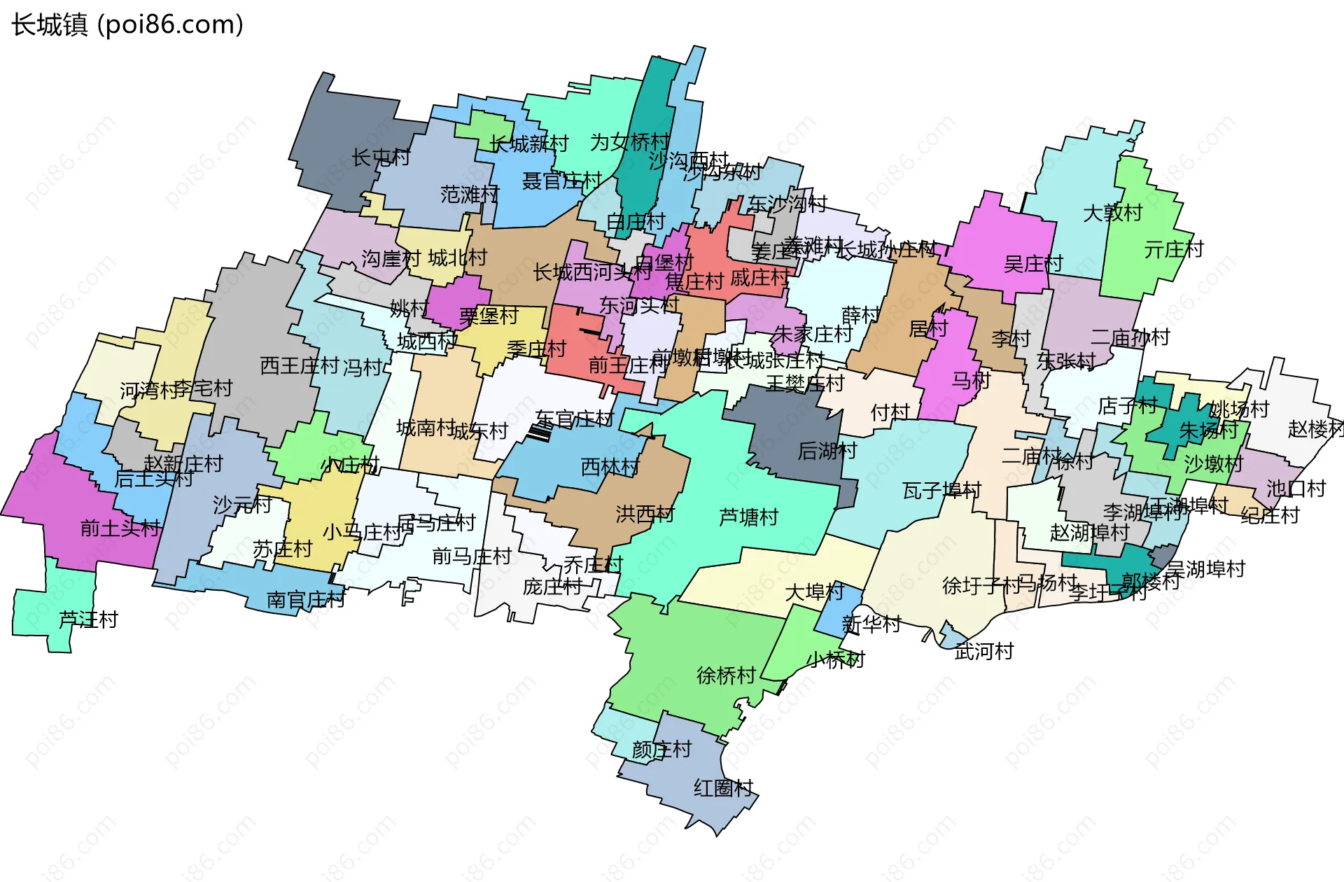 长城镇边界地图(五级行政区划)