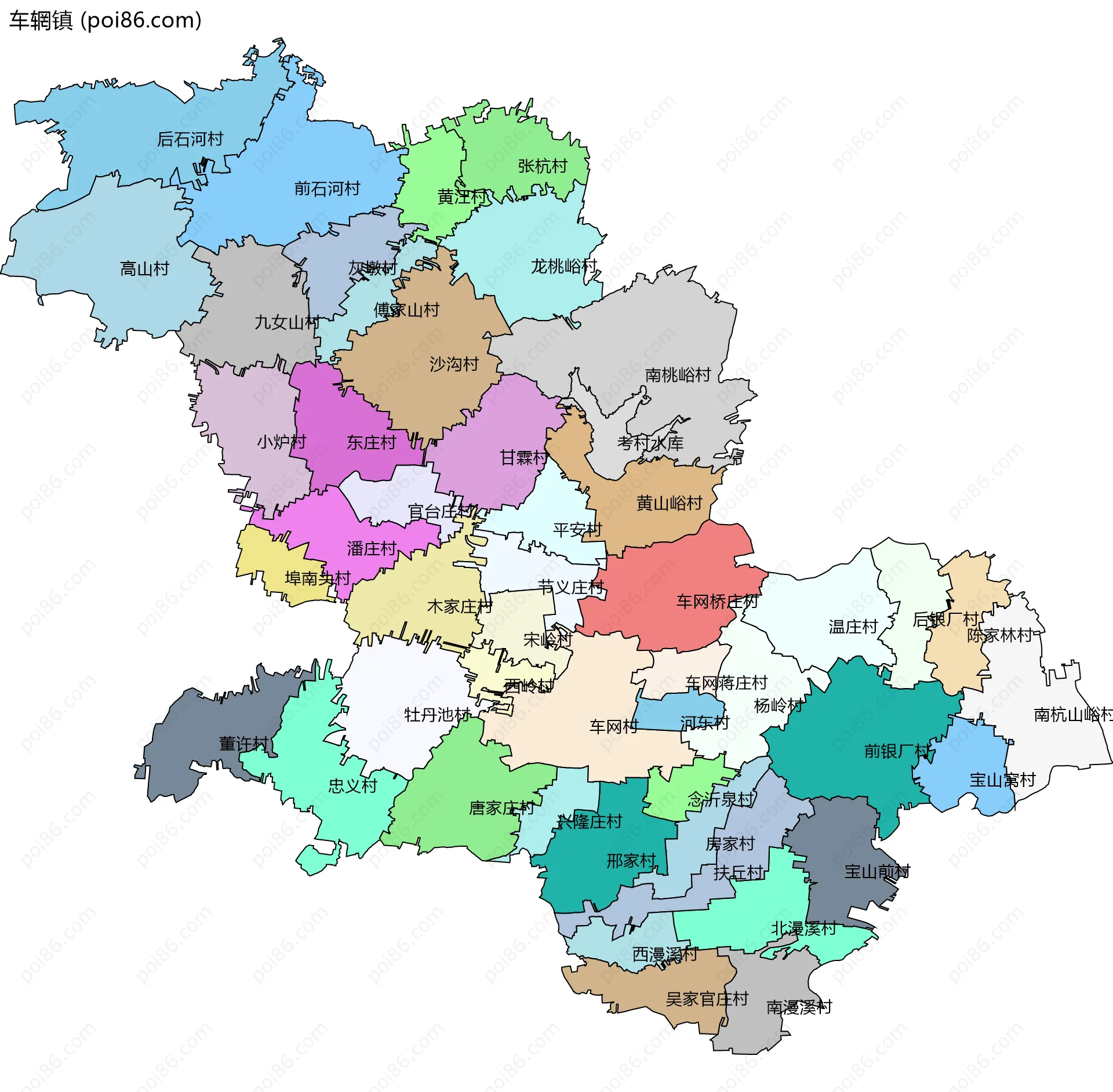 车辋镇边界地图(五级行政区划)