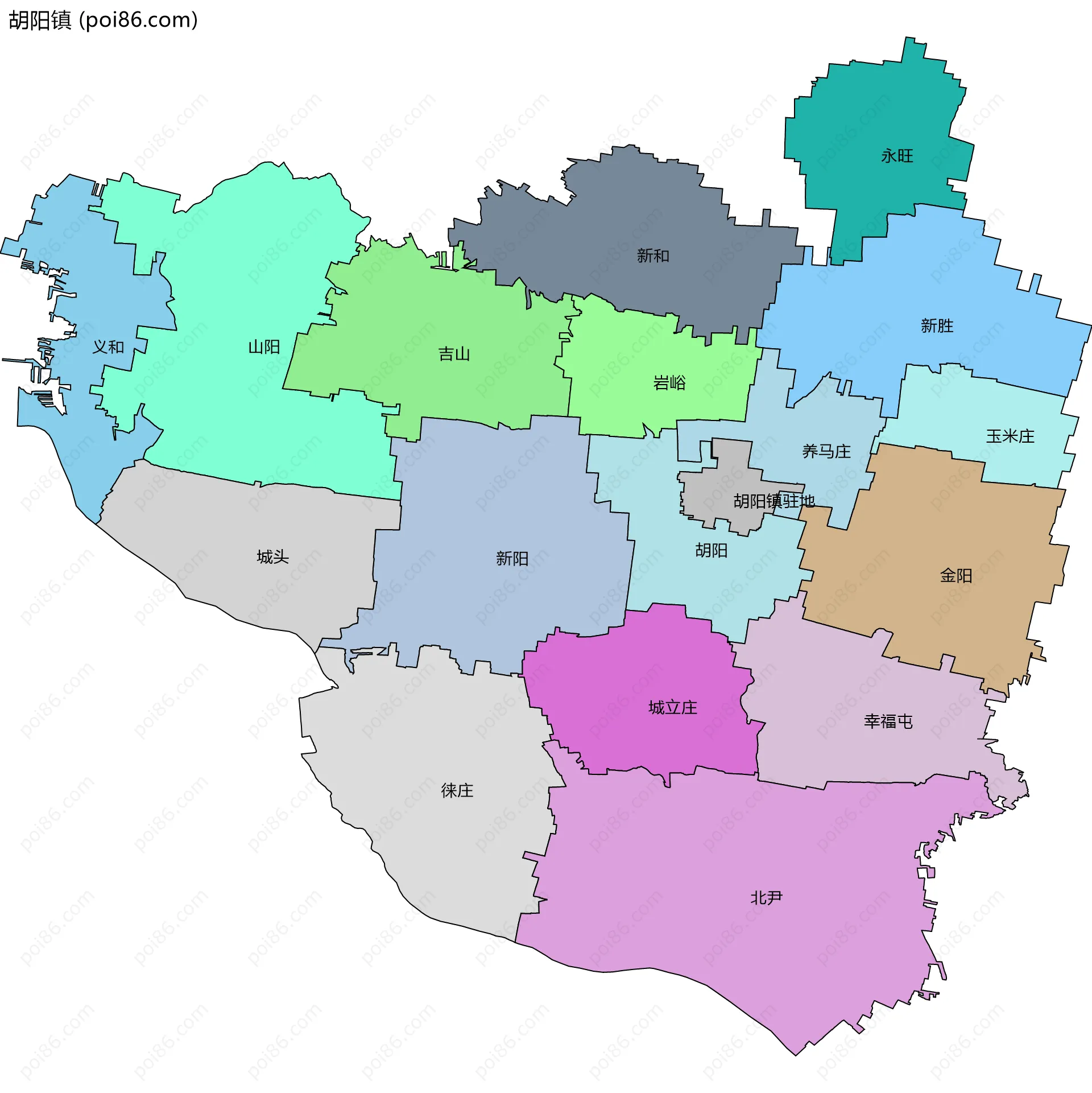 胡阳镇边界地图(五级行政区划)