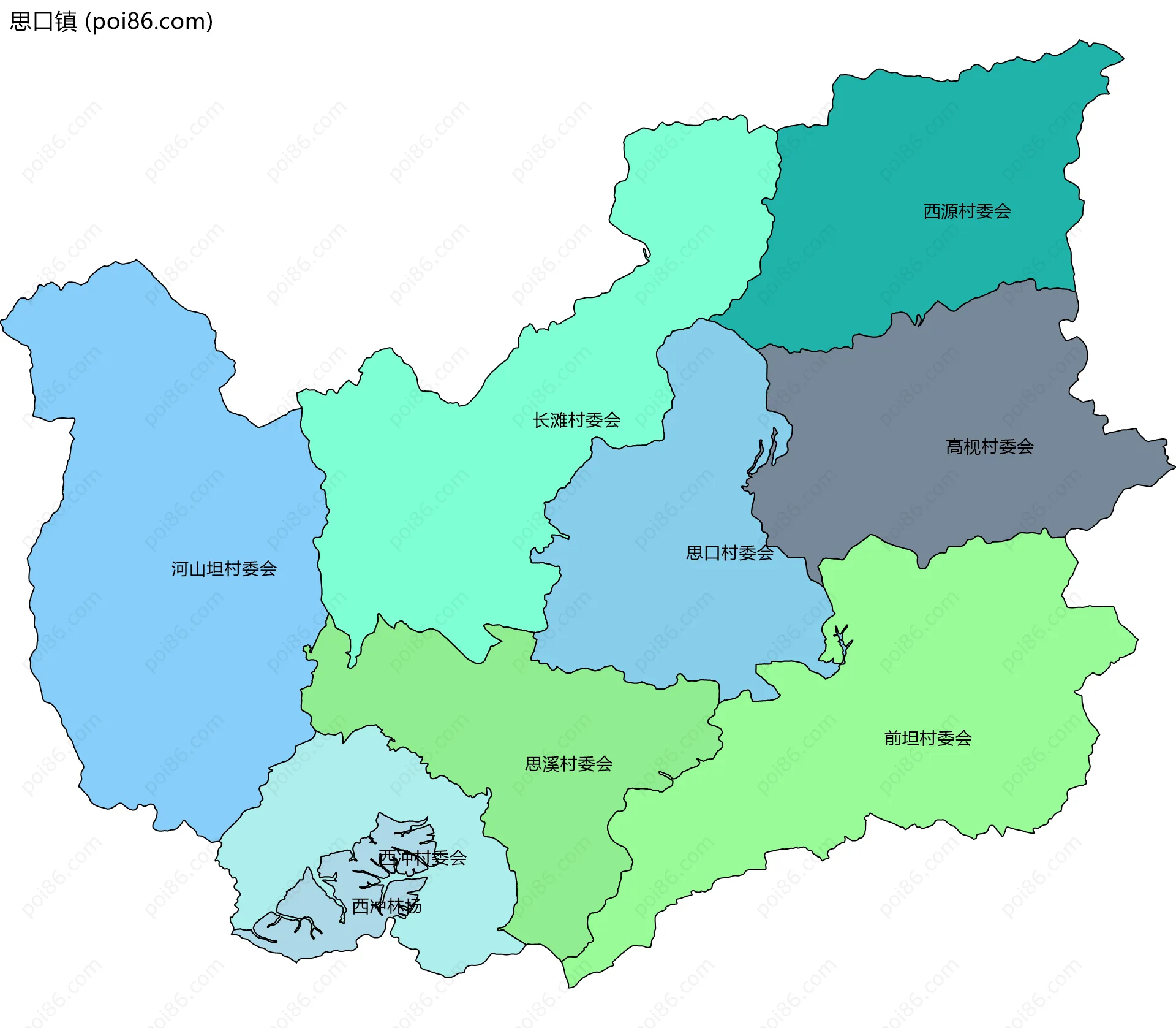 思口镇边界地图(五级行政区划)