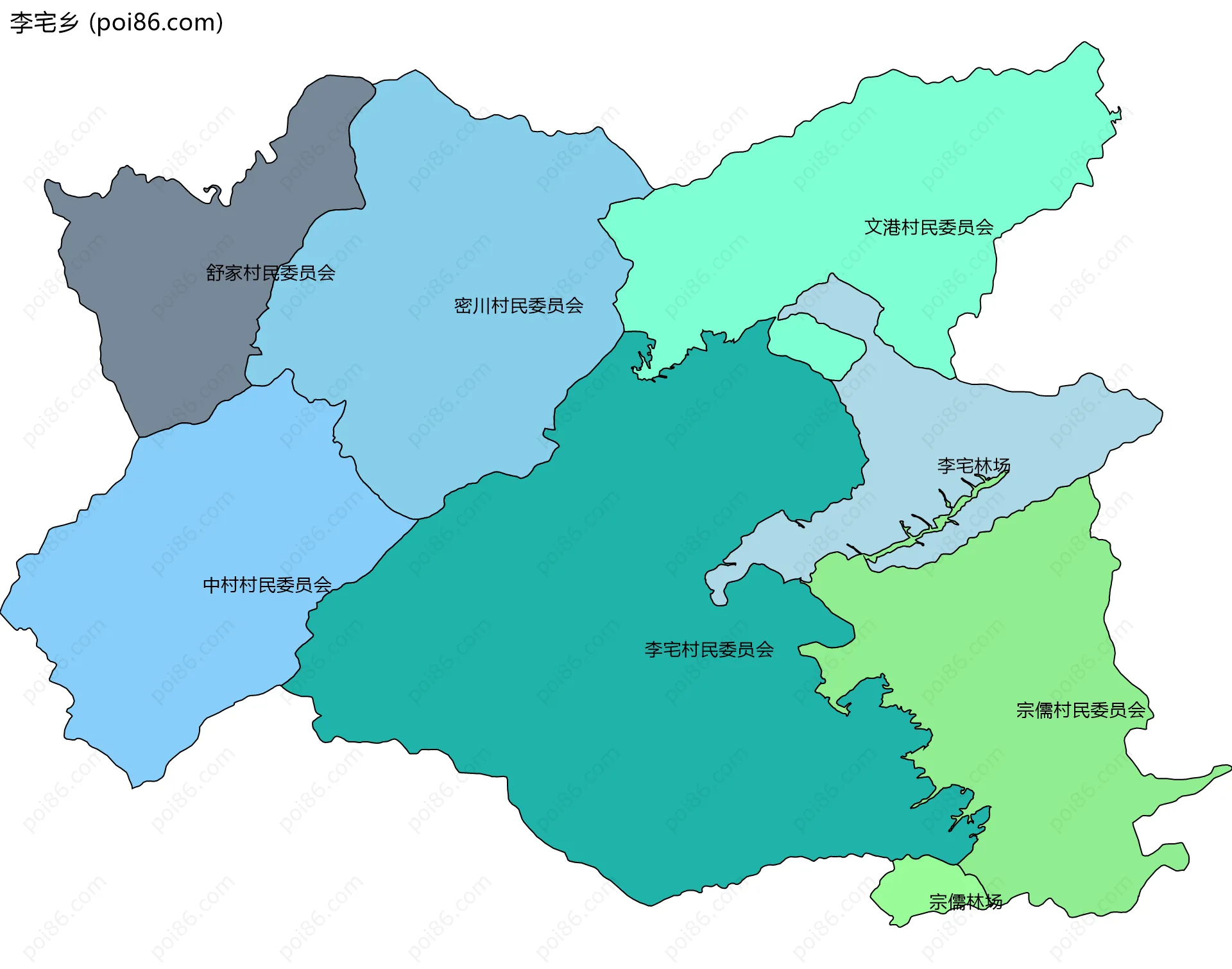 李宅乡边界地图(五级行政区划)