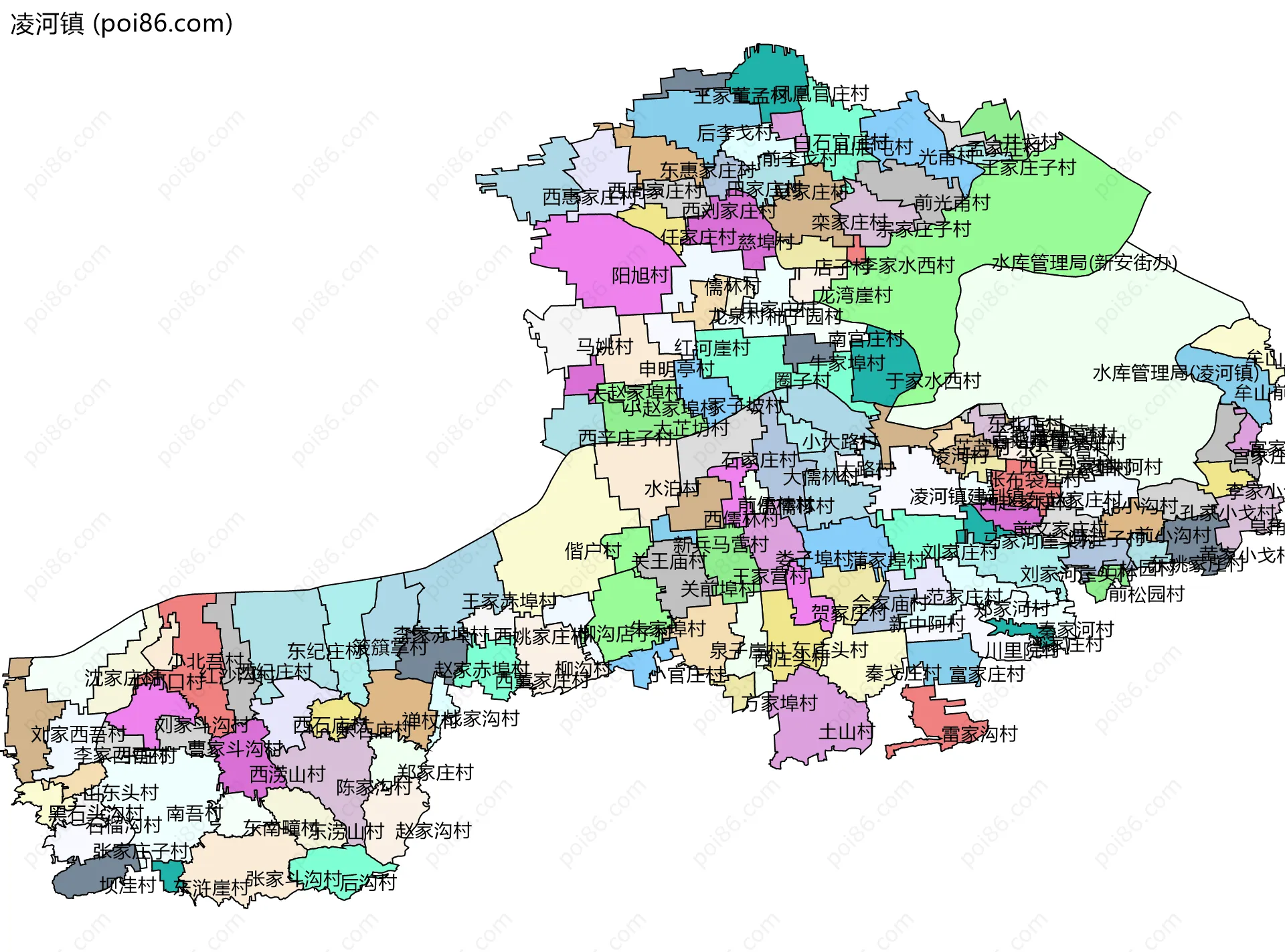 凌河镇边界地图(五级行政区划)